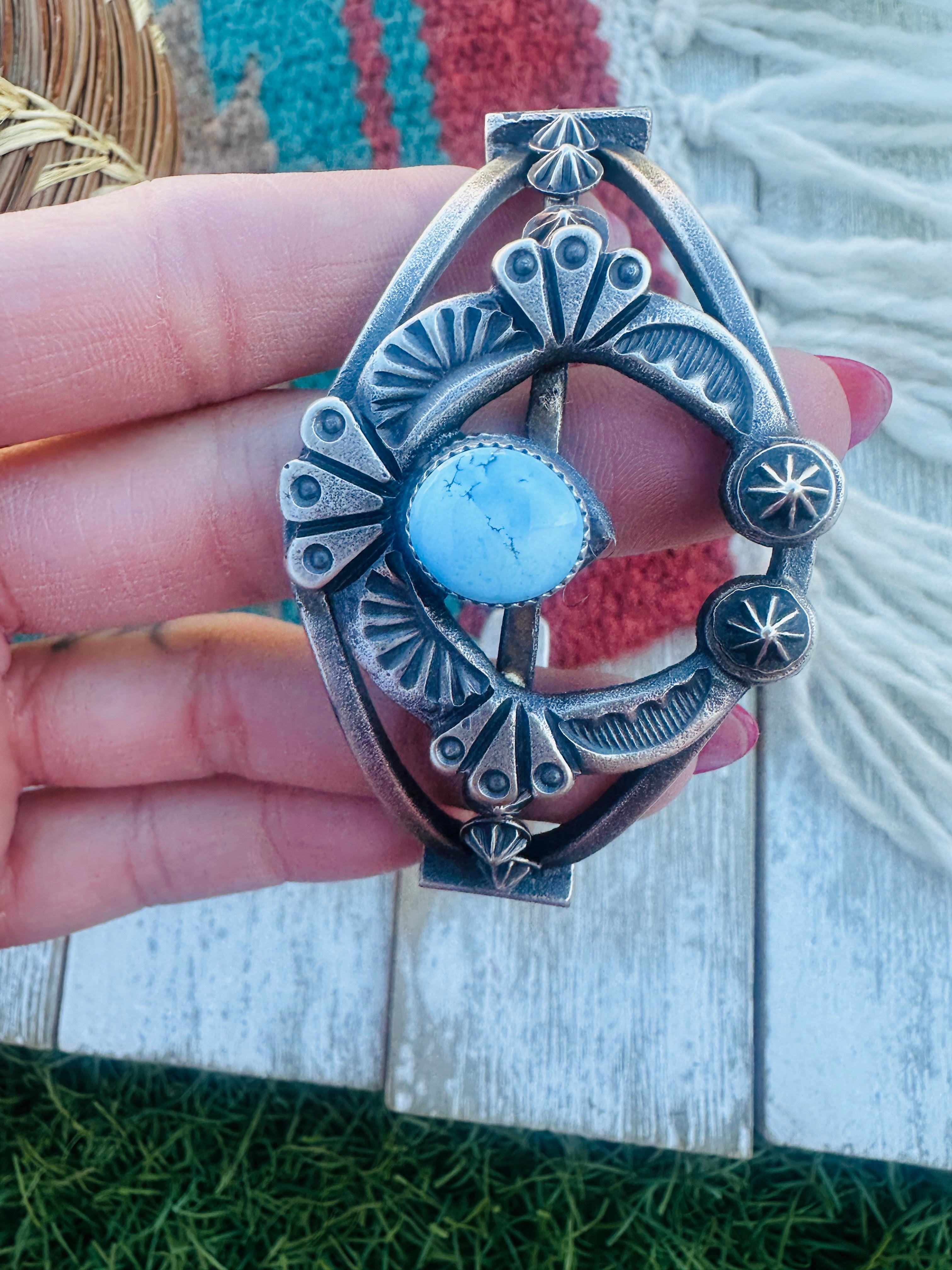 Handcrafted Golden Hills Turquoise & Sterling Silver Naja Cuff Bracelet by Kevin Billah