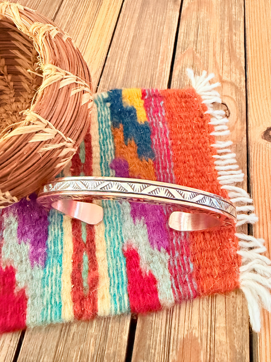 Handcrafted Copper & Sterling Silver Cuff Bracelet by Wylie Secatero
