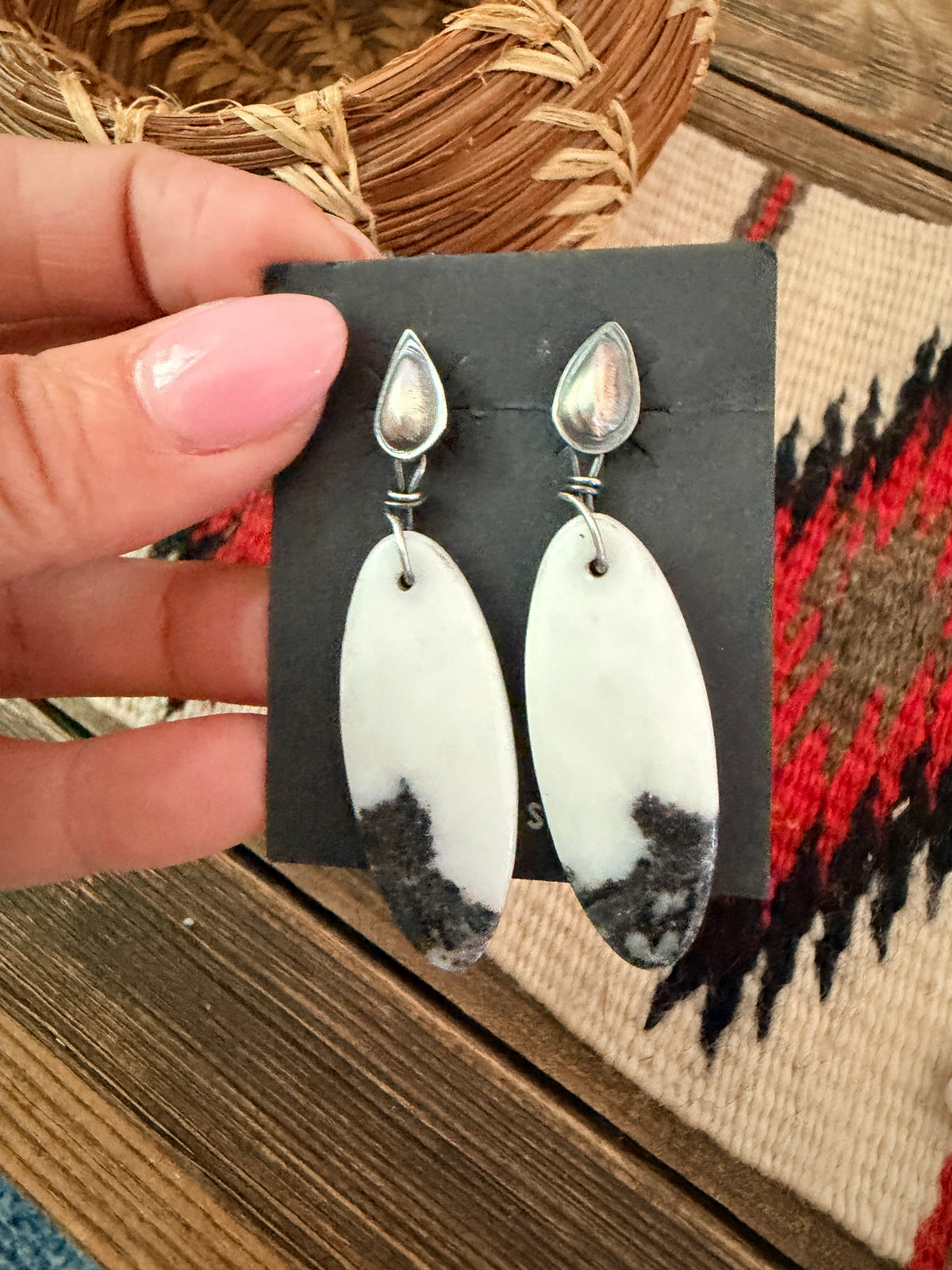 Handcrafted White Buffalo & Sterling Silver Concho Dangle Earrings