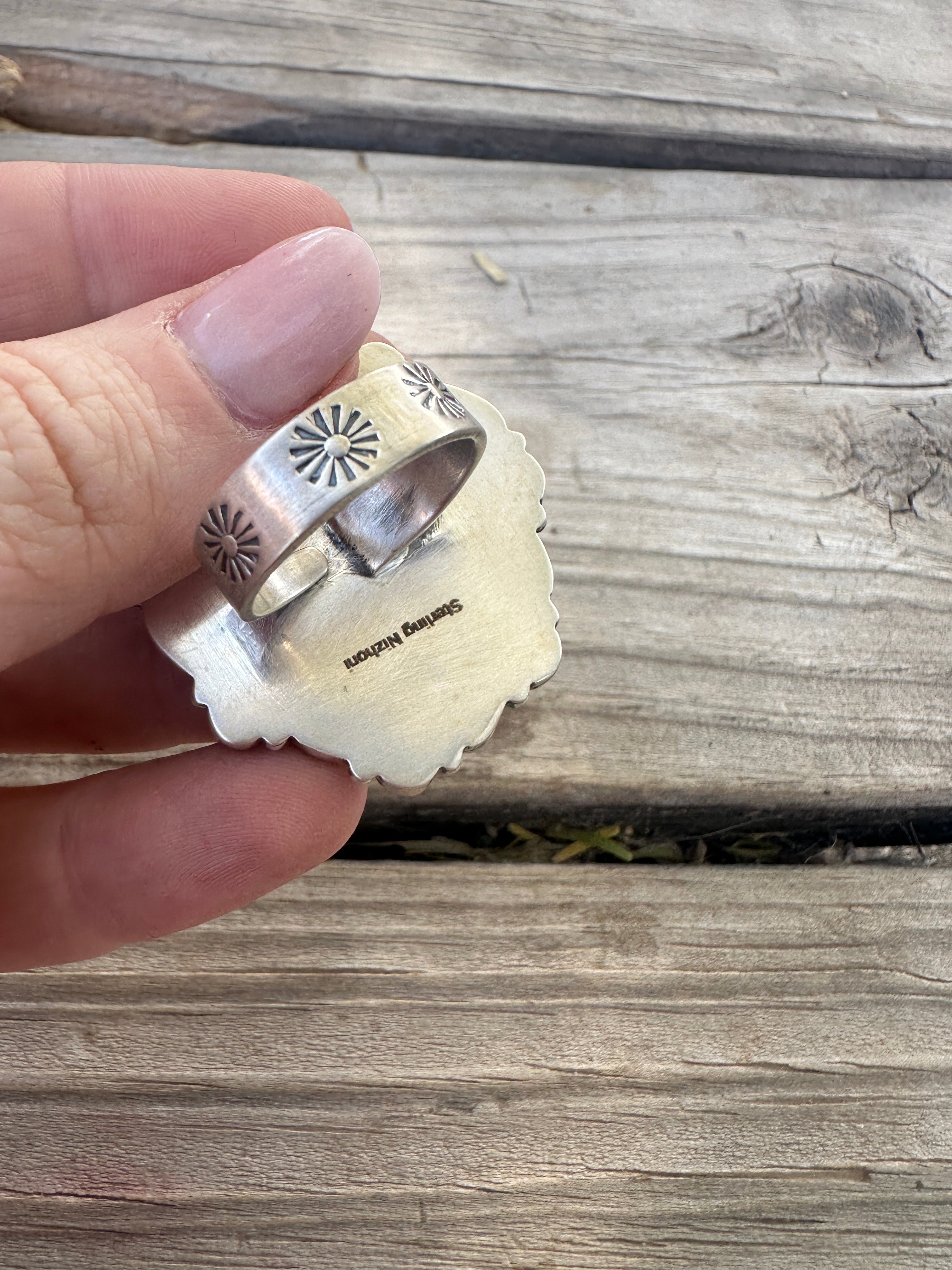 Beautiful Handmade Coral, Sonoran Turquoise And Sterling Silver Adjustable Ring 3