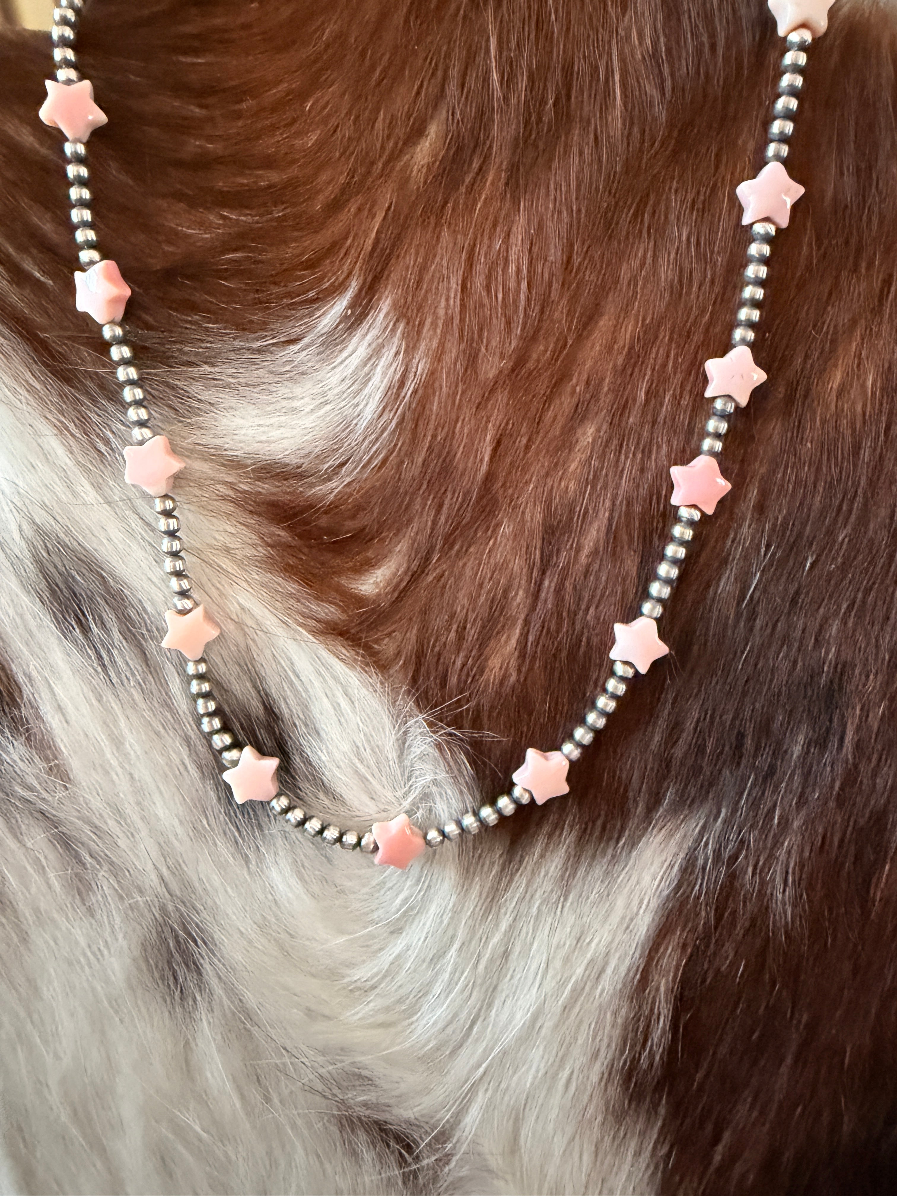 Handcrafted Queen Pink Conch and Sterling Silver Pearl Beaded Star Necklace