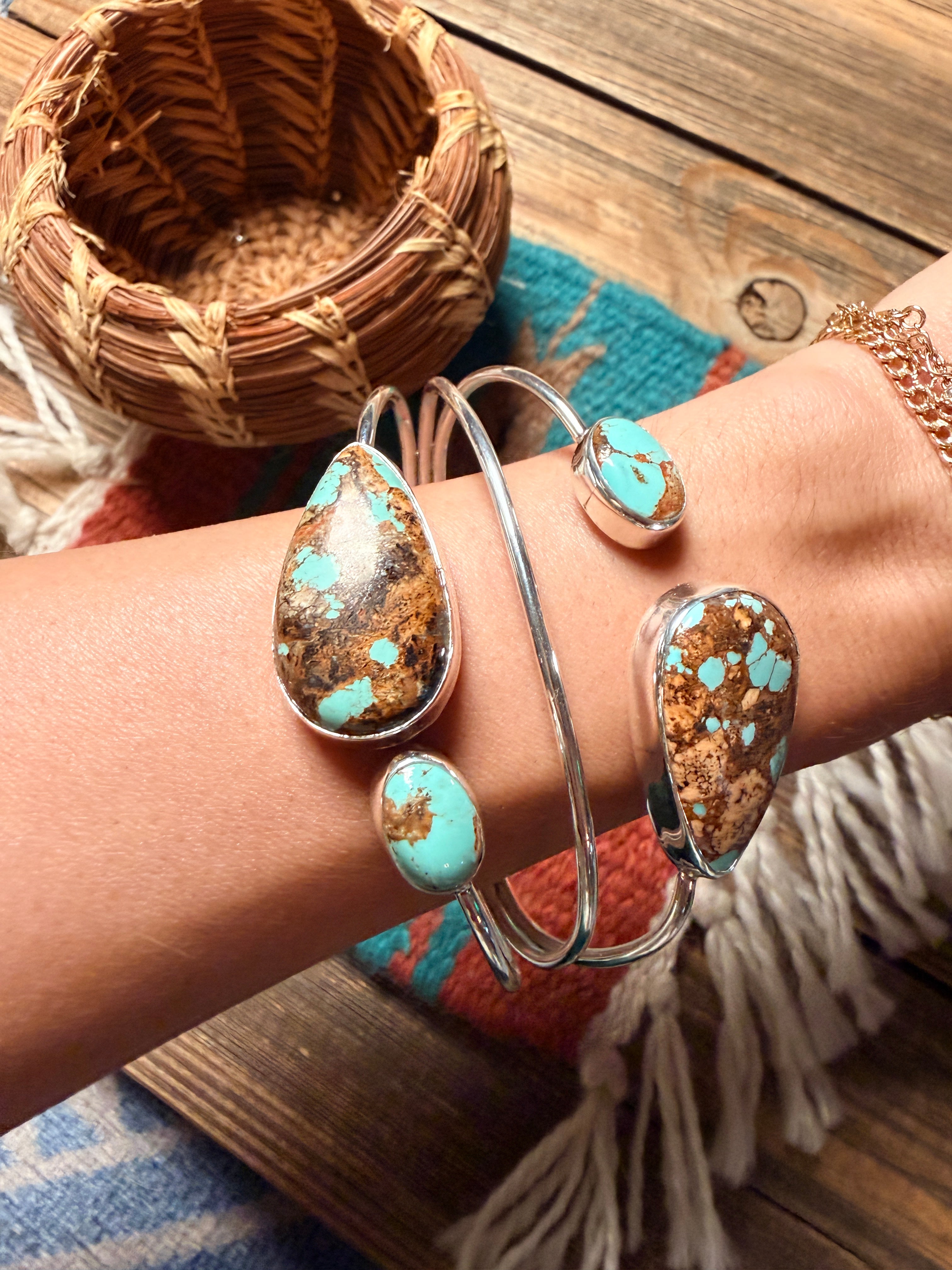 Handcrafted Royston Turquoise & Sterling Silver Cuff Bracelet by Virginia Sandoval