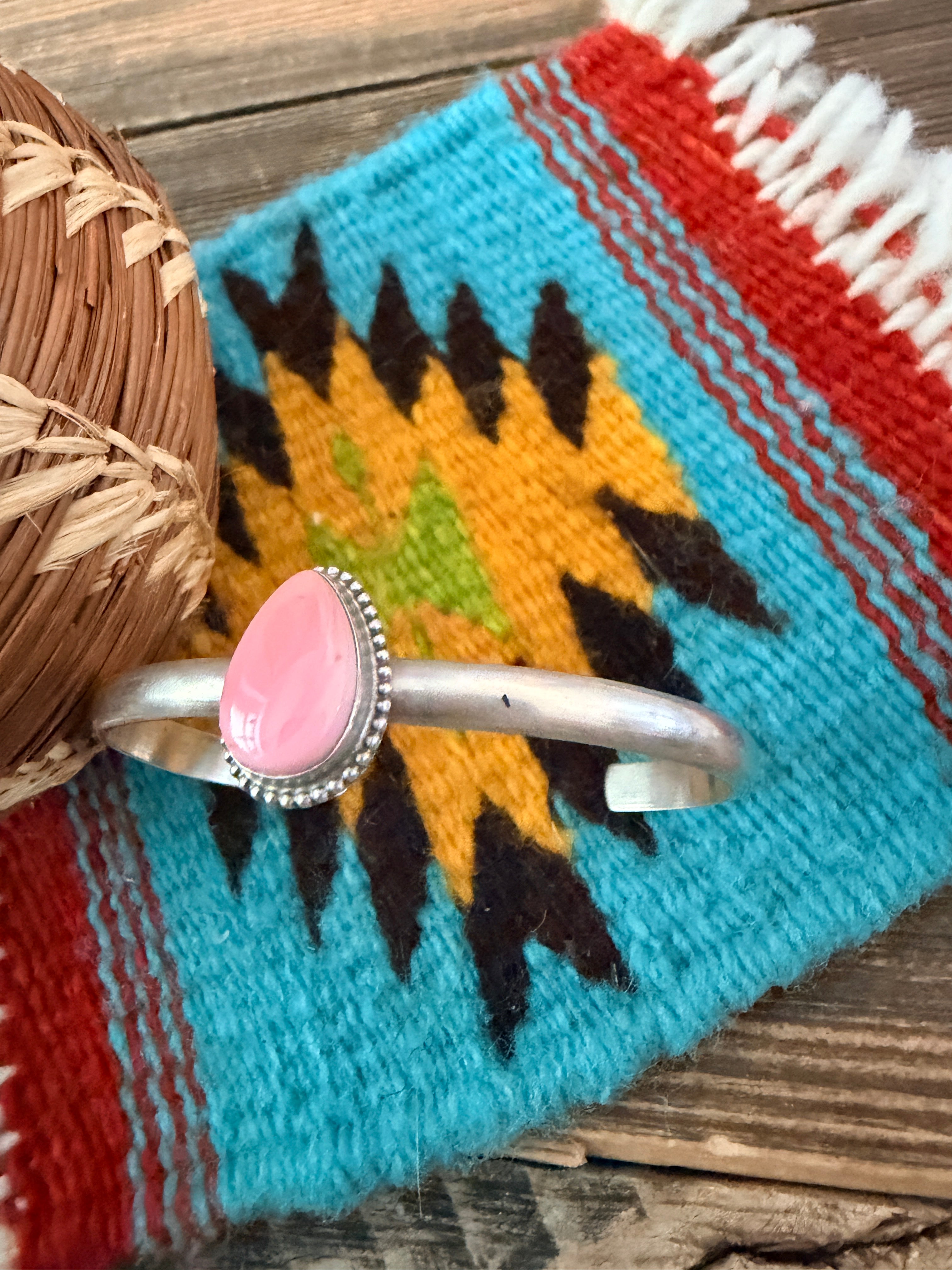 Handcrafted Queen Pink Conch & Sterling Silver Cuff Bracelet