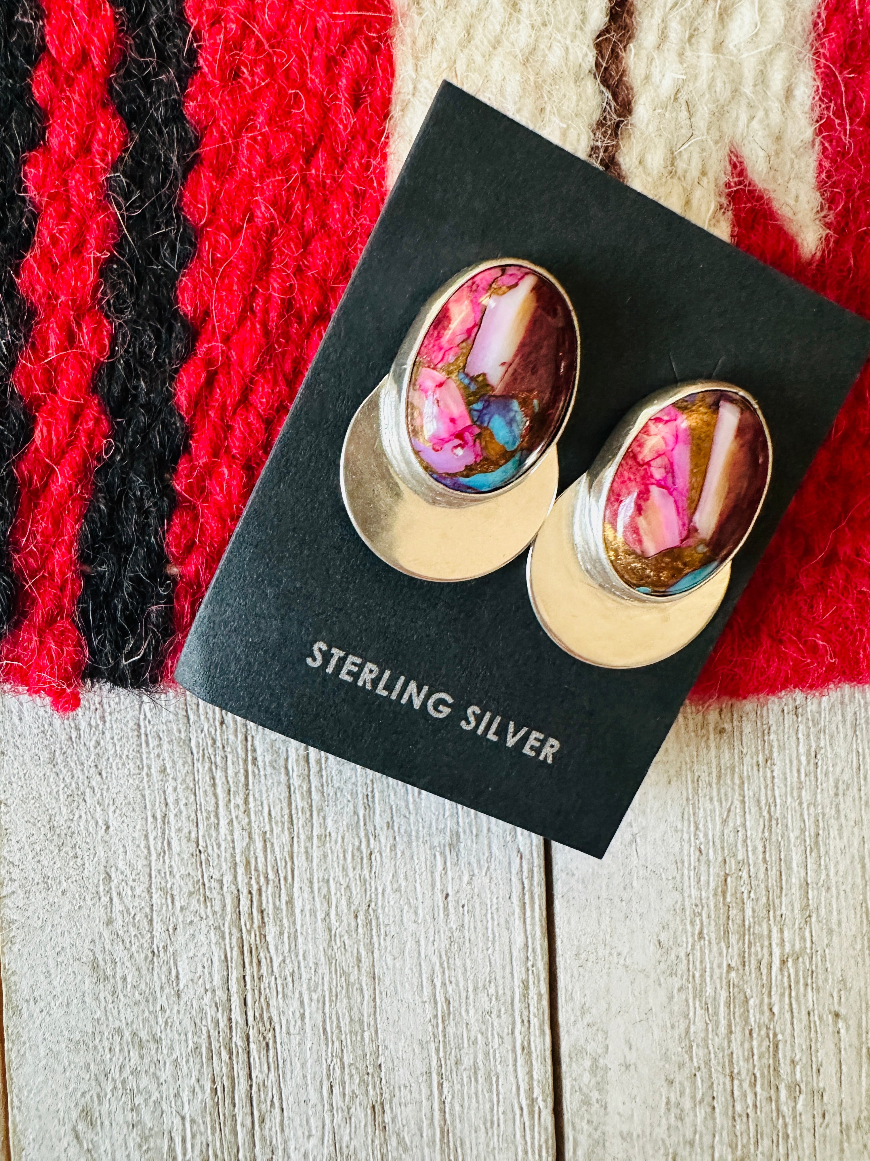 Navajo Pink Dream Mojave & Sterling Silver Post Earrings