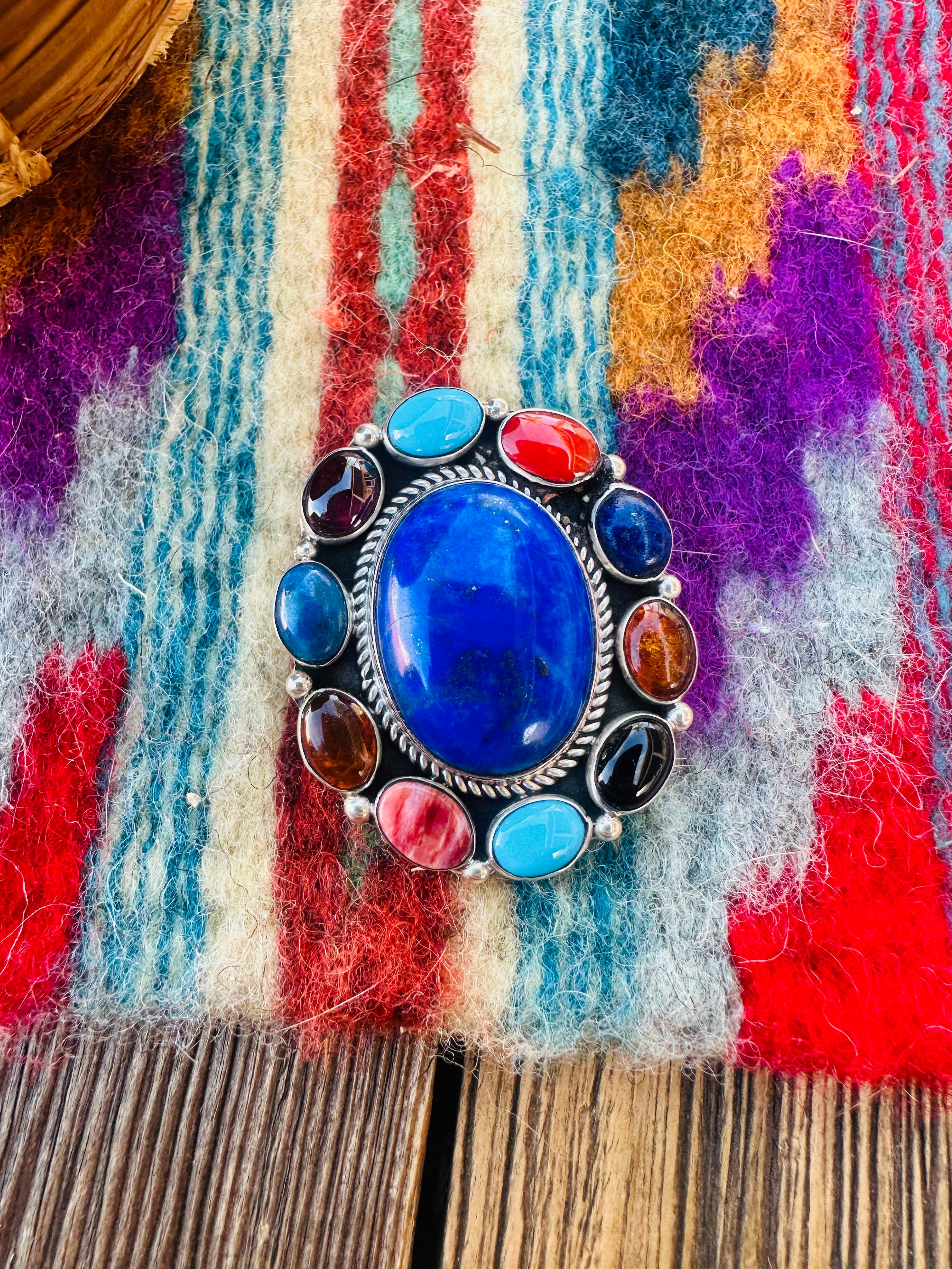 Handcrafted Sterling Silver and Multi Stone Cluster Brooch/ Pendant