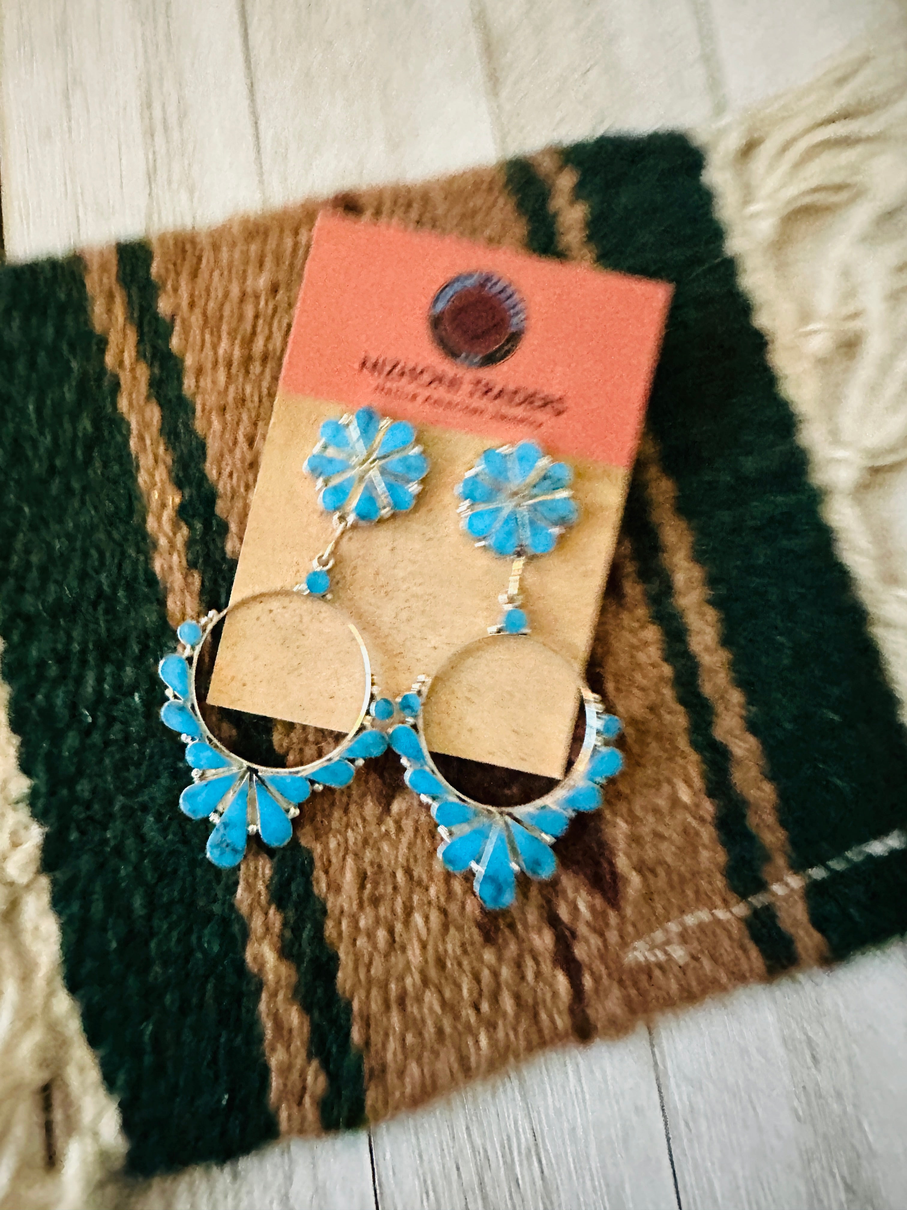 Zuni Sterling Silver & Turquoise Dangle Earrings