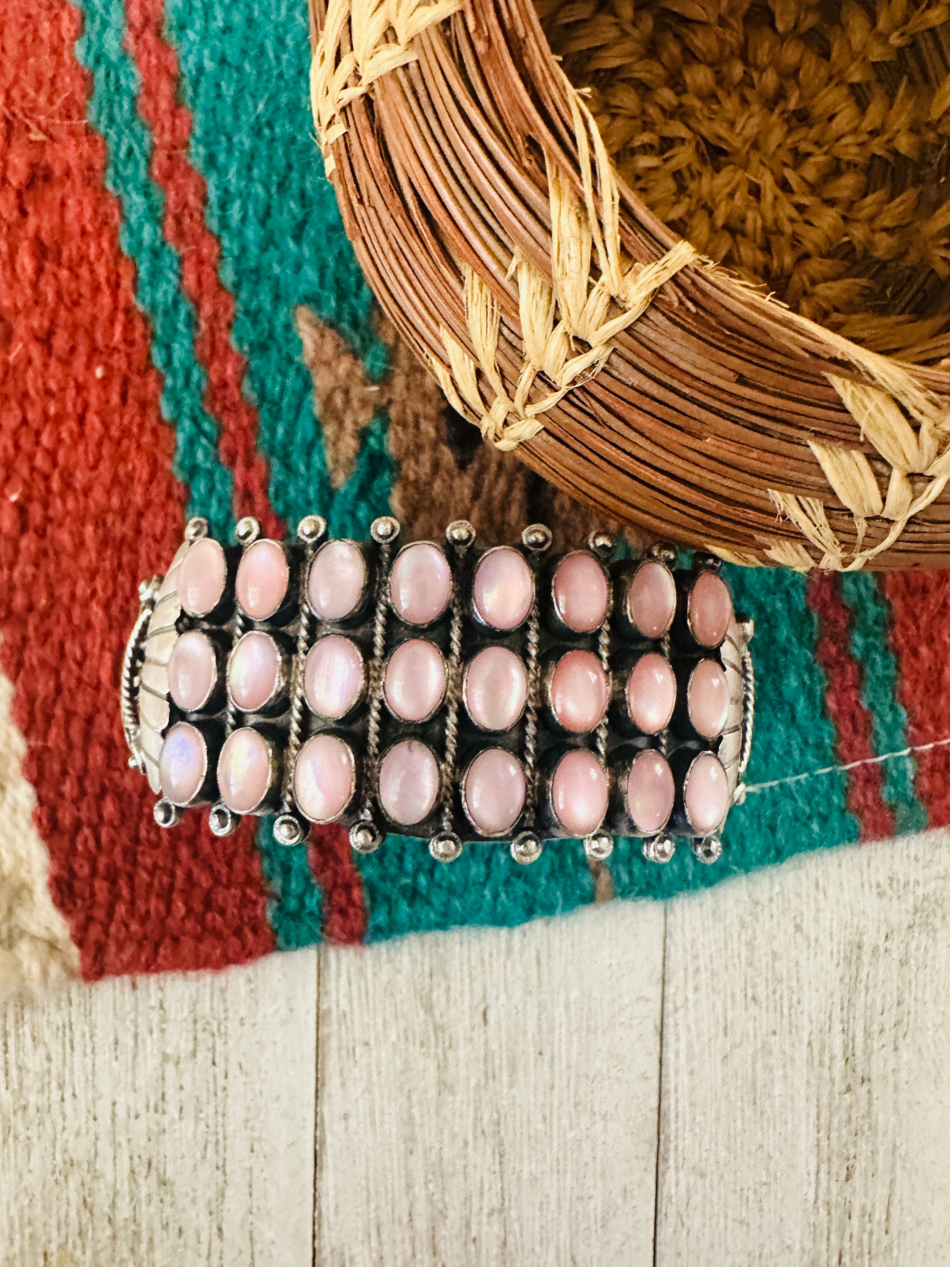 Navajo Sterling Silver & Mother of Pearl Cuff Bracelet