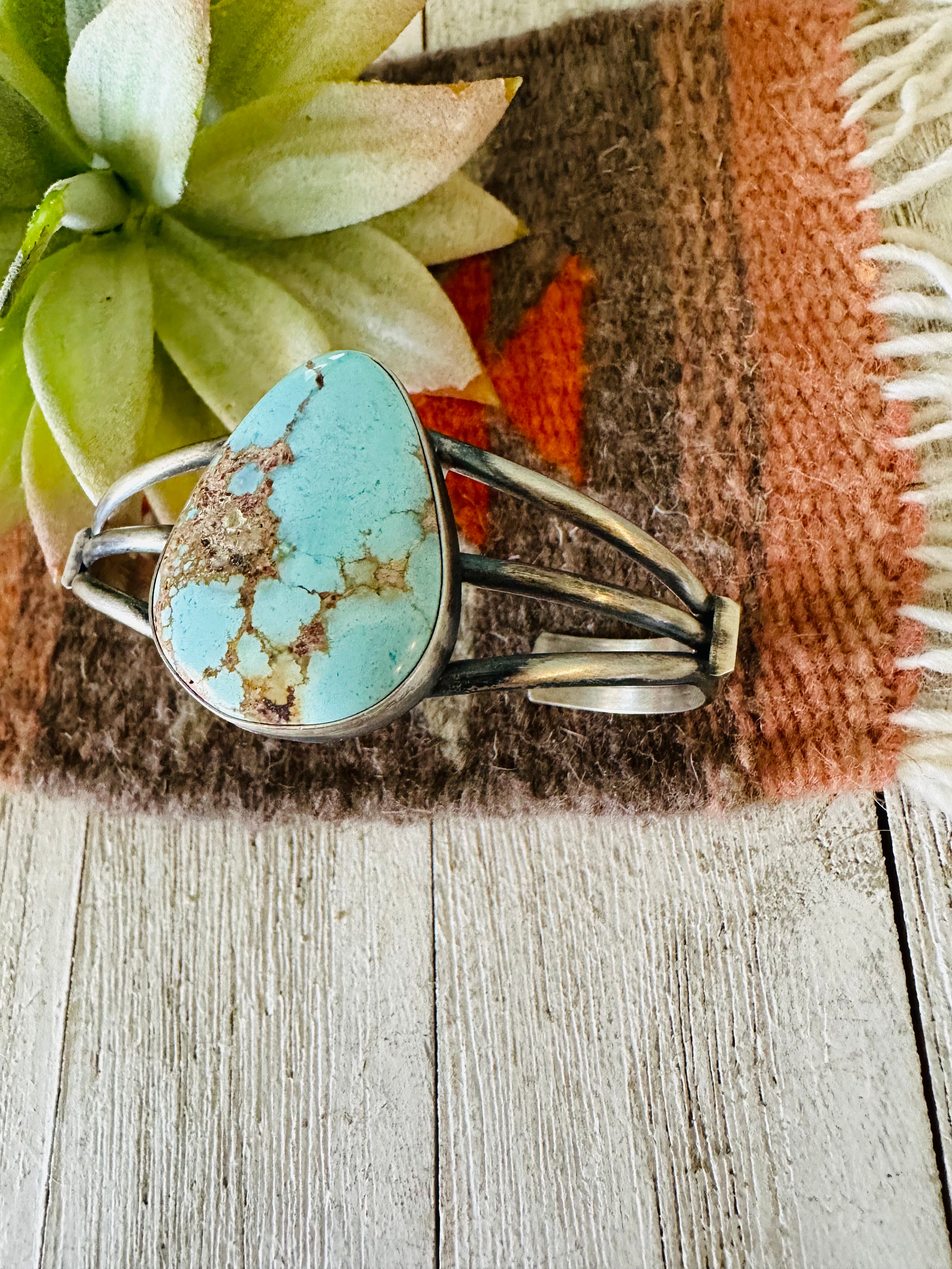 Navajo Golden Hills Turquoise & Sterling Silver Cuff Bracelet