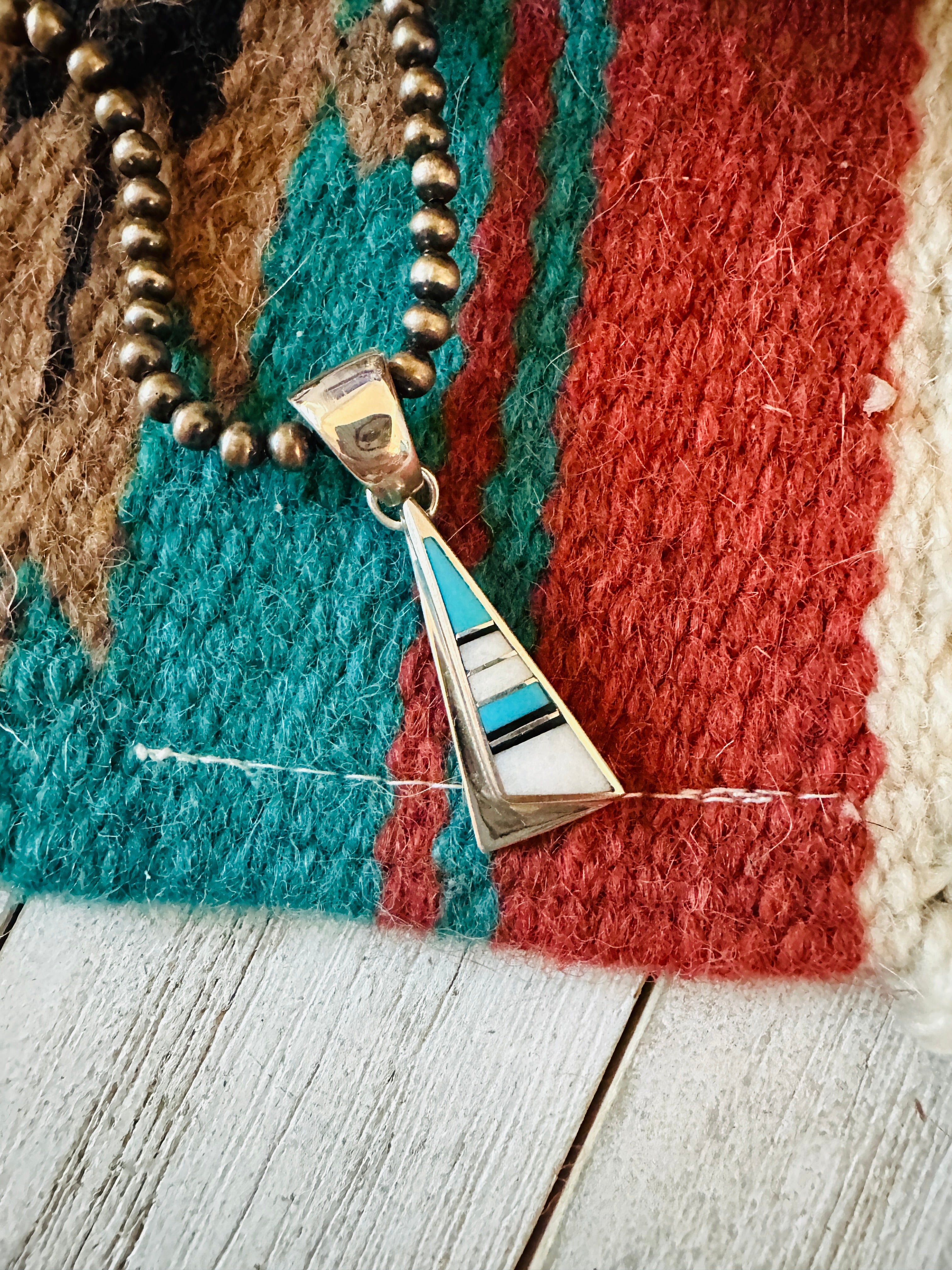 Navajo Multi Stone & Sterling Silver Inlay Pendant