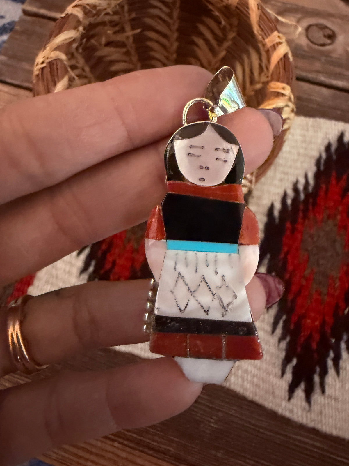 Handcrafted Sterling Silver & Multi Stone Inlay Maiden Girl Pendant