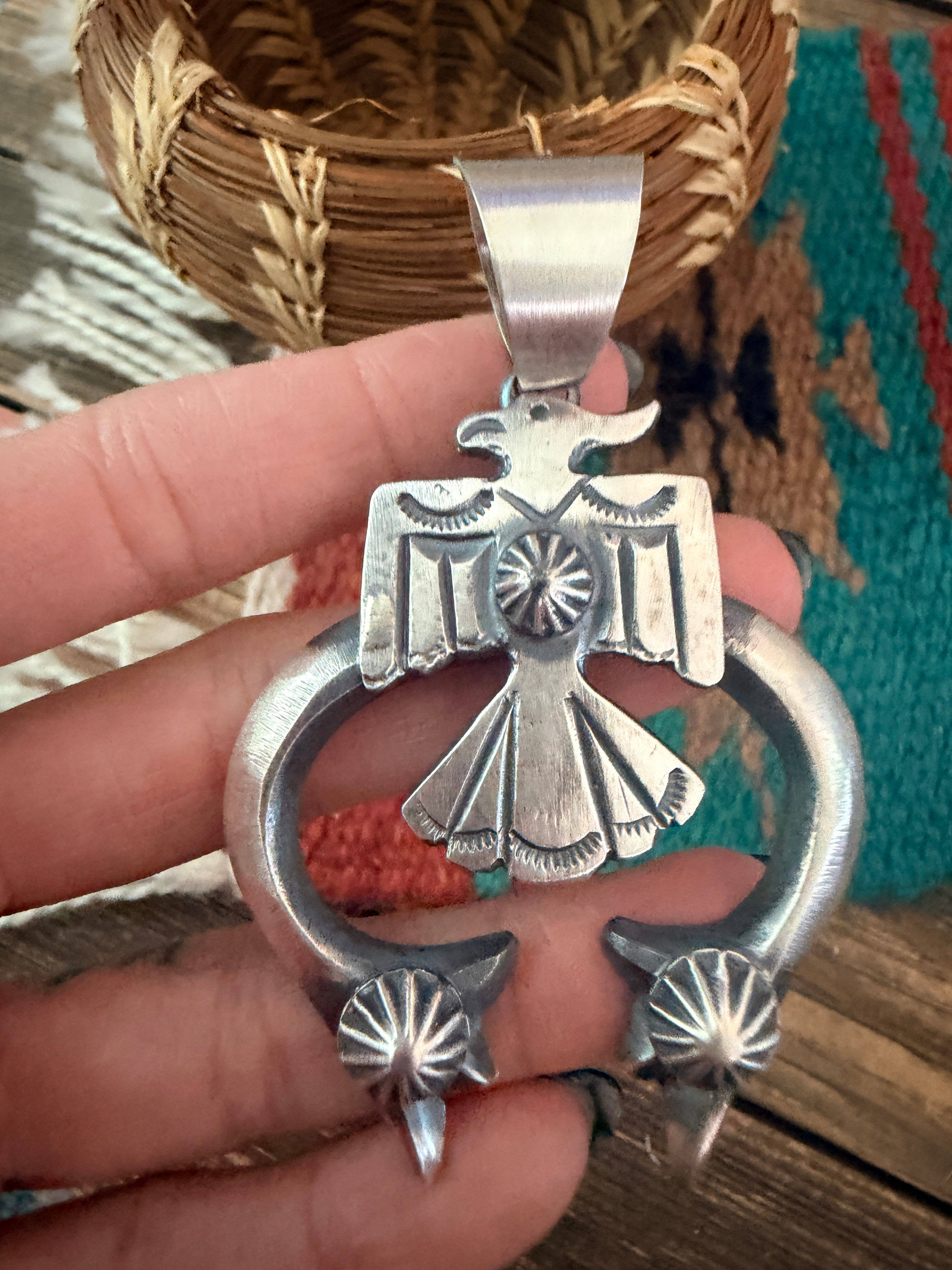 Handcrafted Sterling Silver Thunderbird Naja Pendant by Chimney Butte