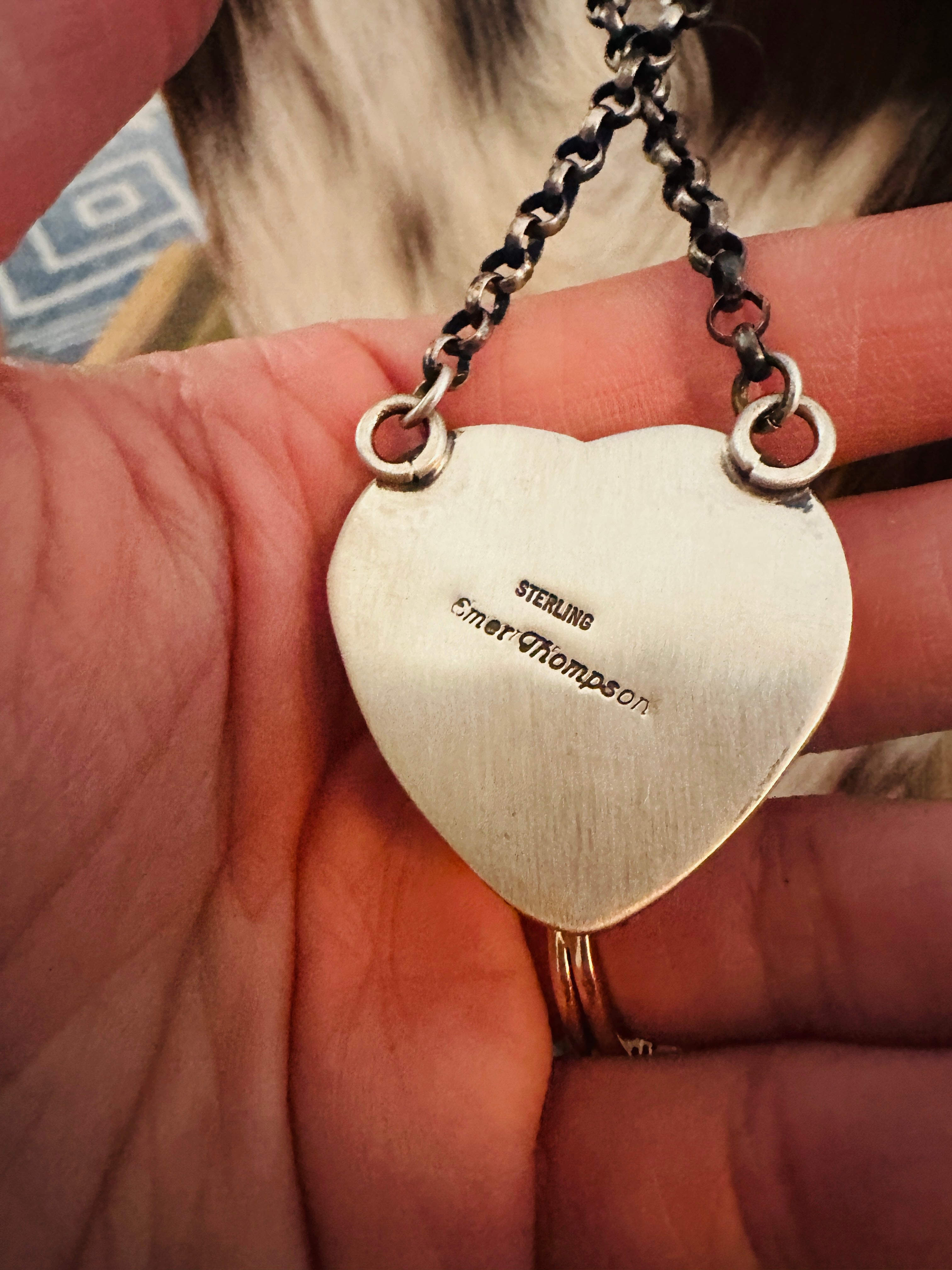 Handcrafted Queen Pink Conch & Sterling Silver Heart Necklace by Emer Thompson