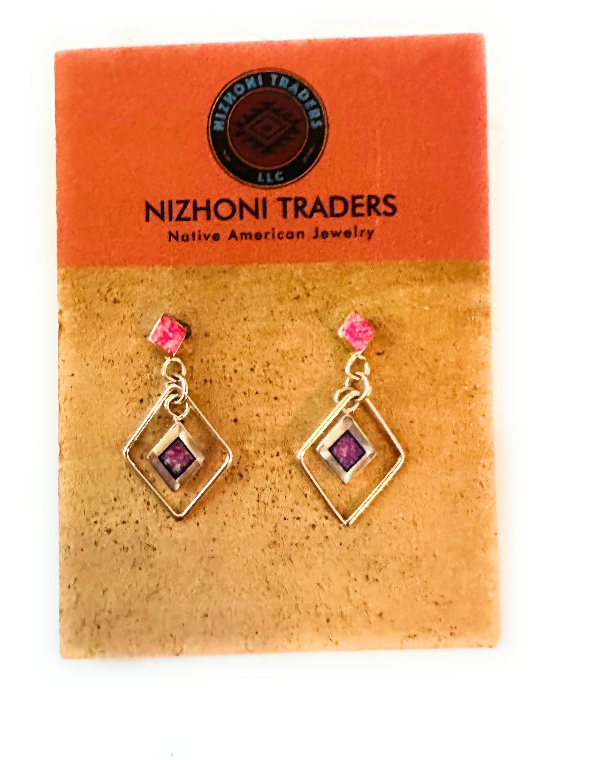 Zuni Sterling Silver & Pink Opal Diamond Dangle Earrings