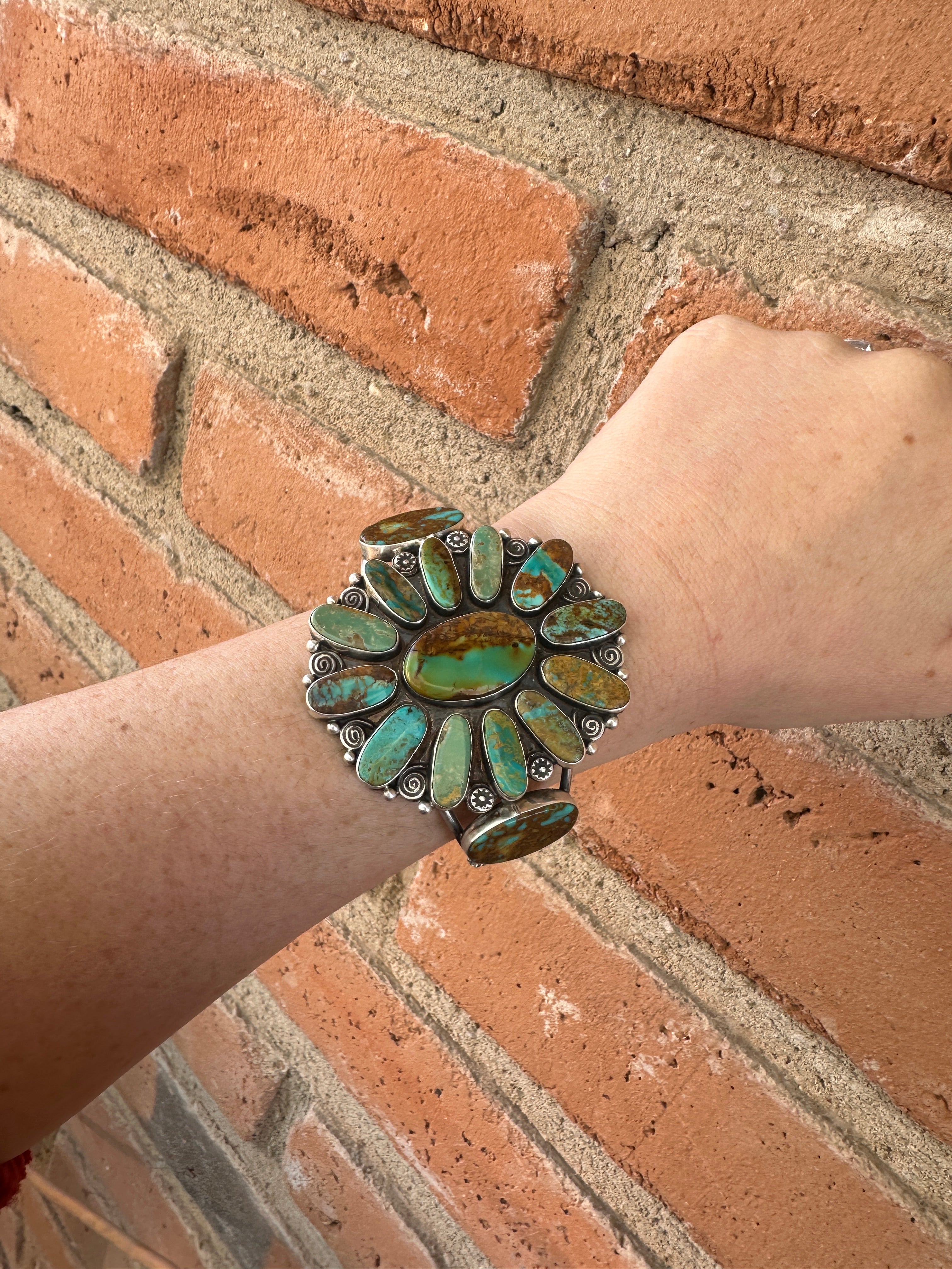 Navajo Jacqueline Silver Royston Turquoise & Sterling Cluster Cuff