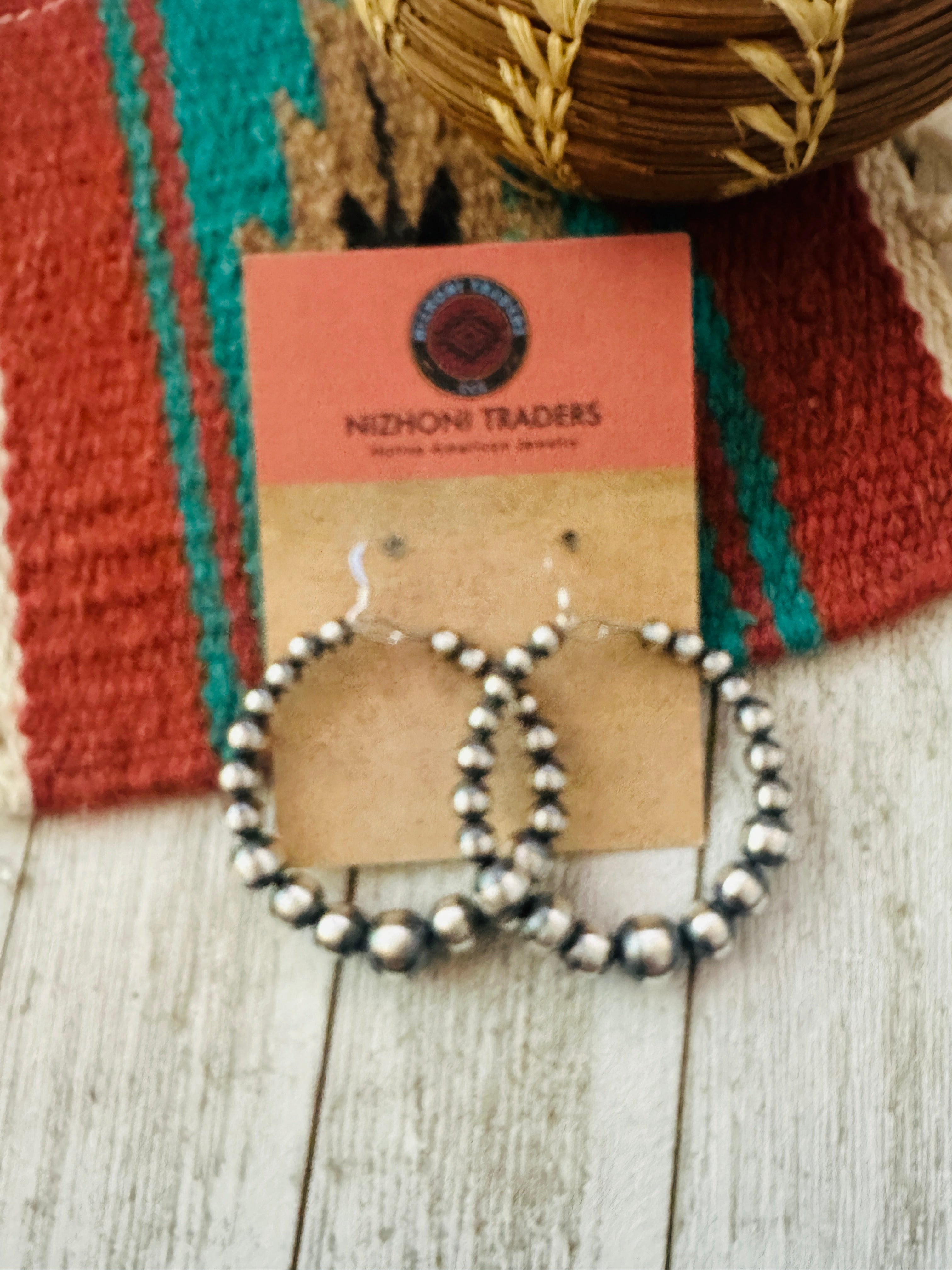 Navajo Sterling Silver Pearl Dangle Hoop Earrings