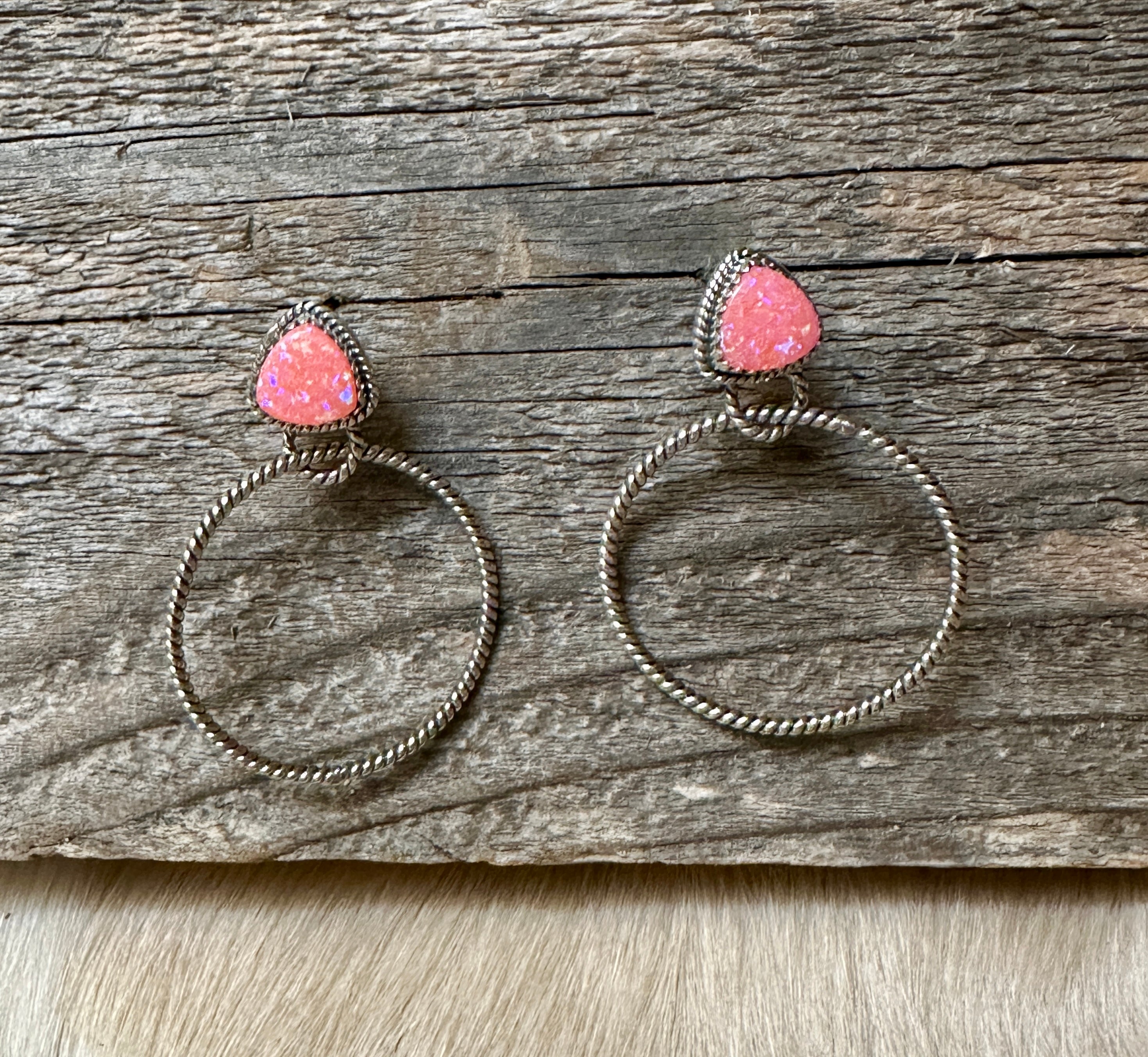 Handmade Pink Opal Hoop Earrings