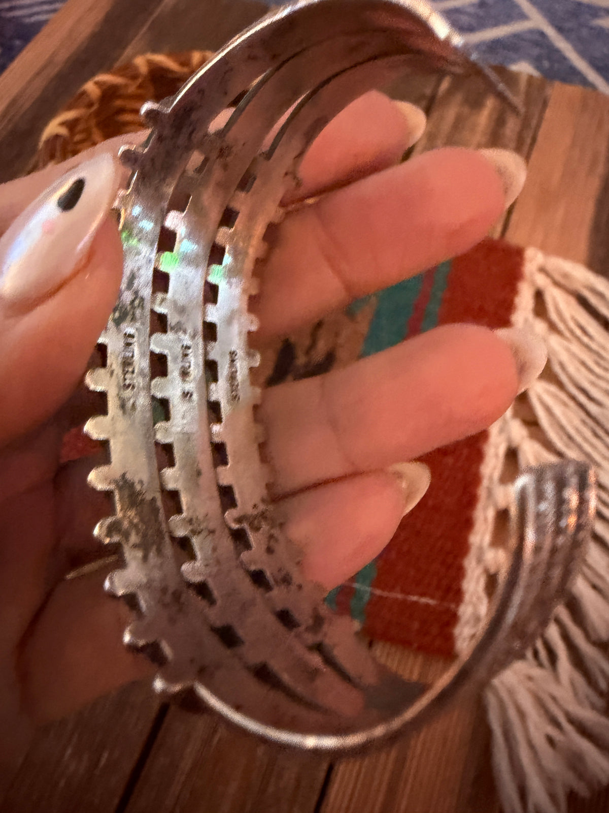 Handcrafted Old Pawn Sterling Silver & Turquoise Petit Point Cuff Bracelet