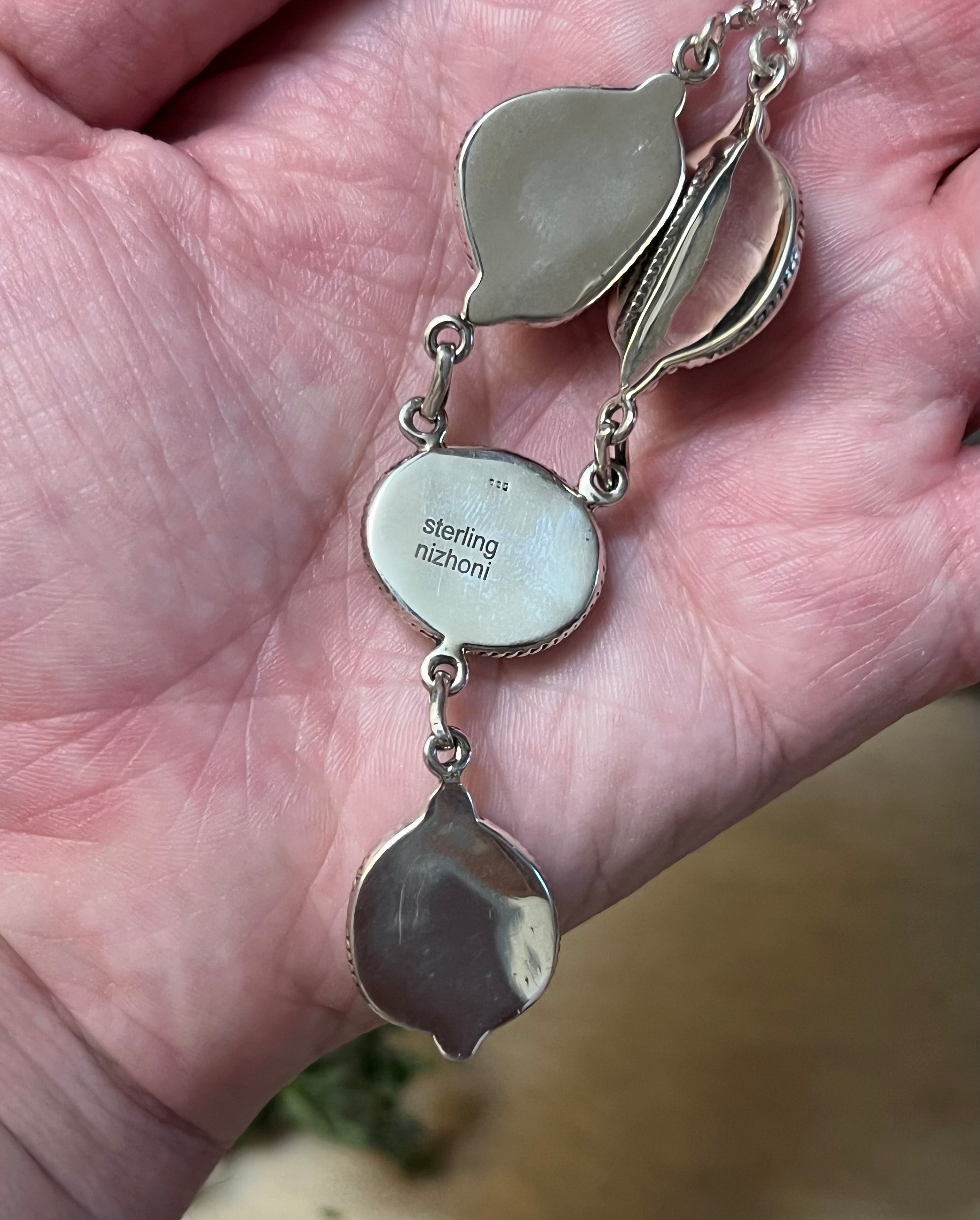 Handmade Emerald Valley Turquoise Drop Sterling Silver Necklace