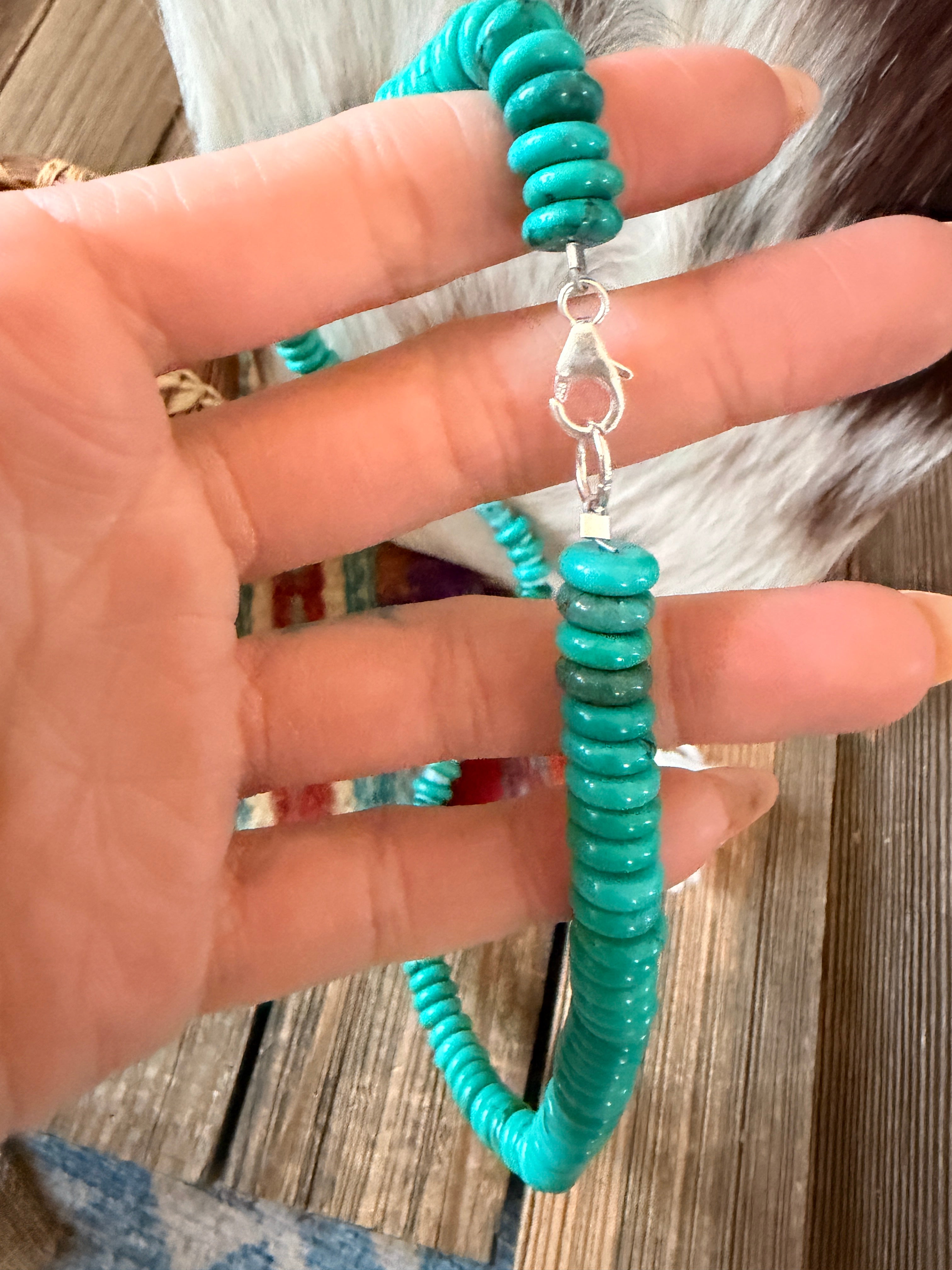 Handcrafted Turquoise & Sterling Silver Beaded 18” Necklace