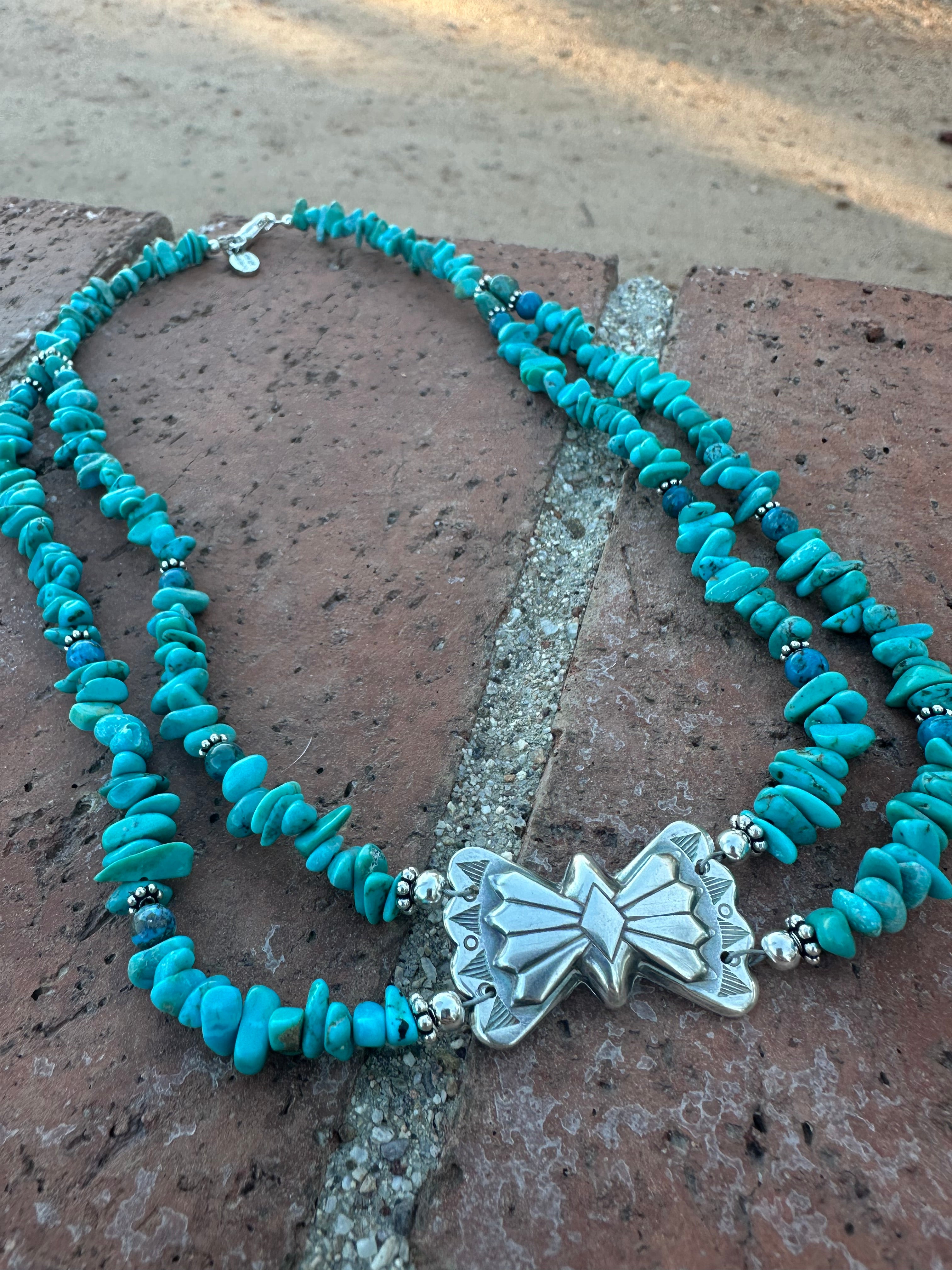 Paige Wallace Sterling Silver & Chip Turquoise Bow Necklace