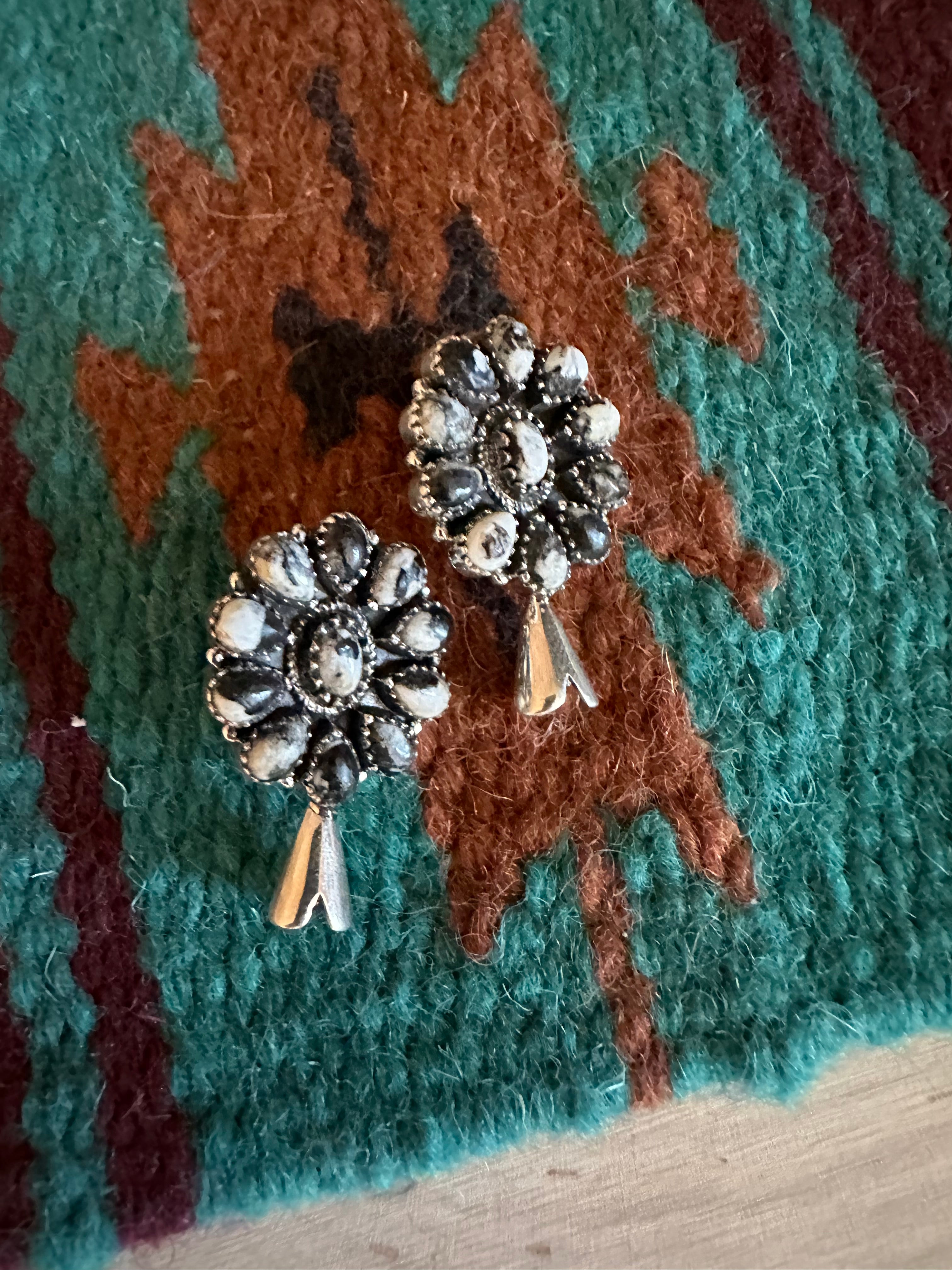 Handmade White Buffalo and Sterling Silver Blossom Earrings