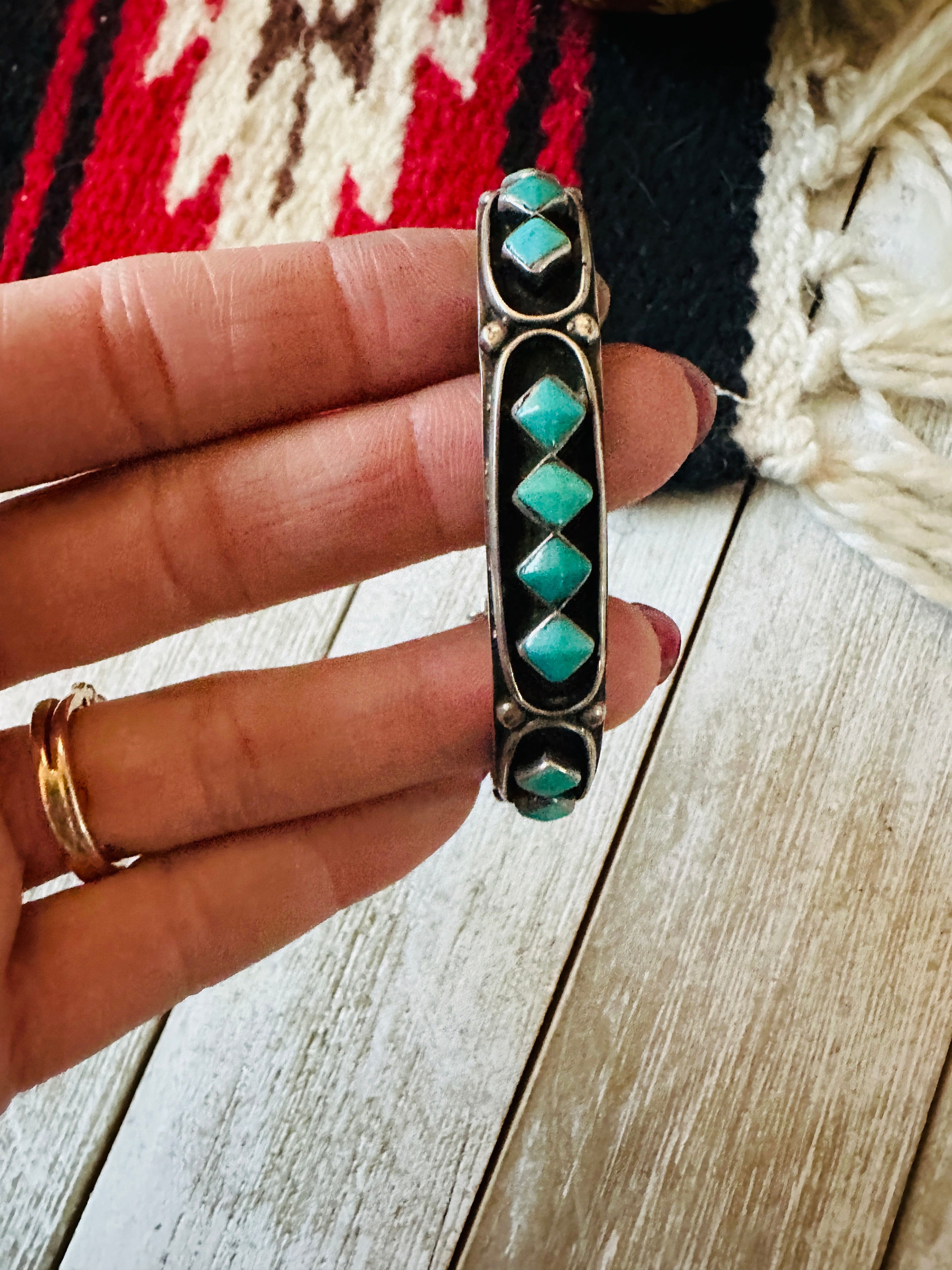 Vintage Old Pawn Navajo Sterling Silver & Turquoise Cuff Bracelet