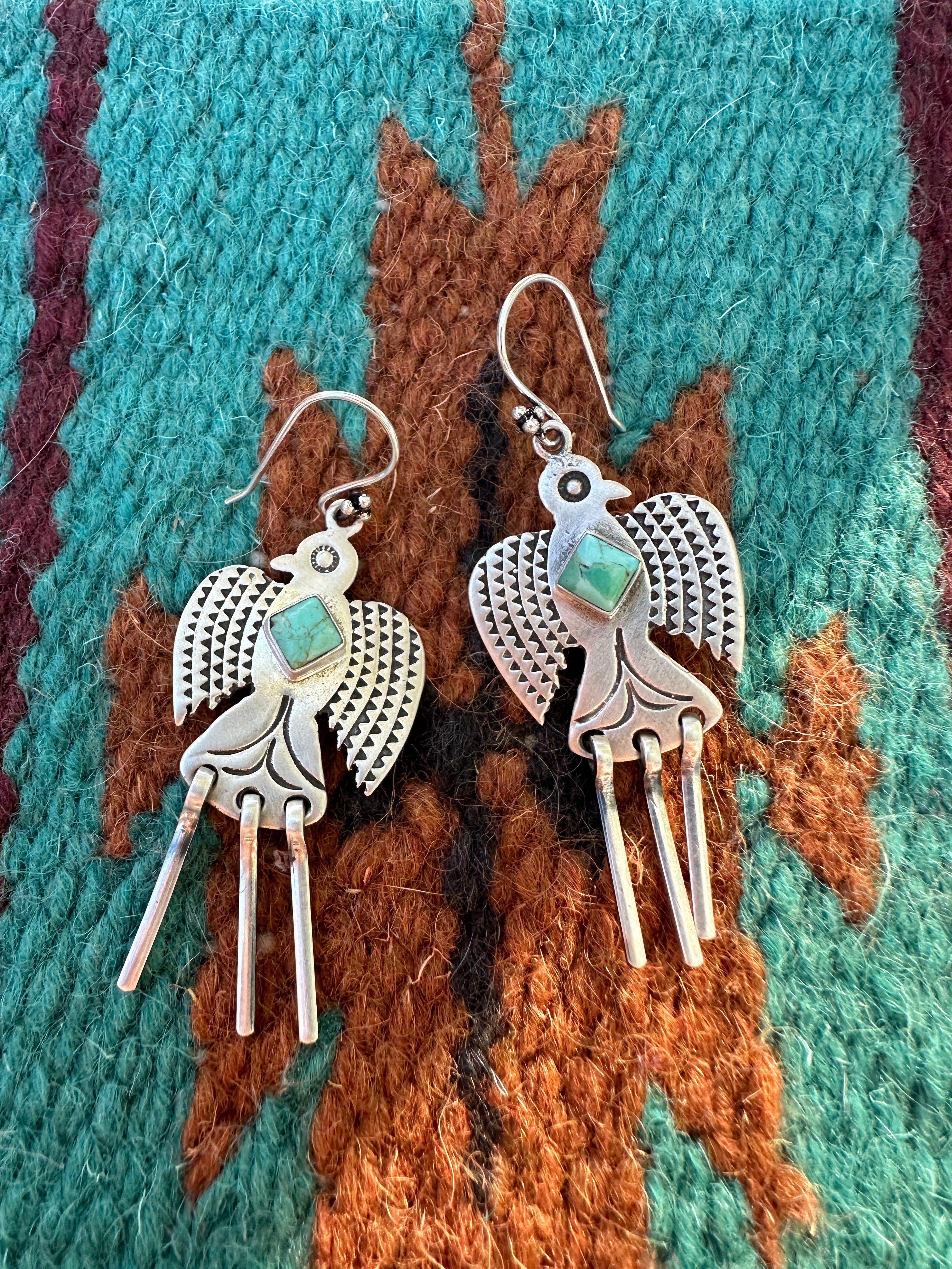 Handmade Turquoise & Sterling Silver Thunderbird Dangle Earrings