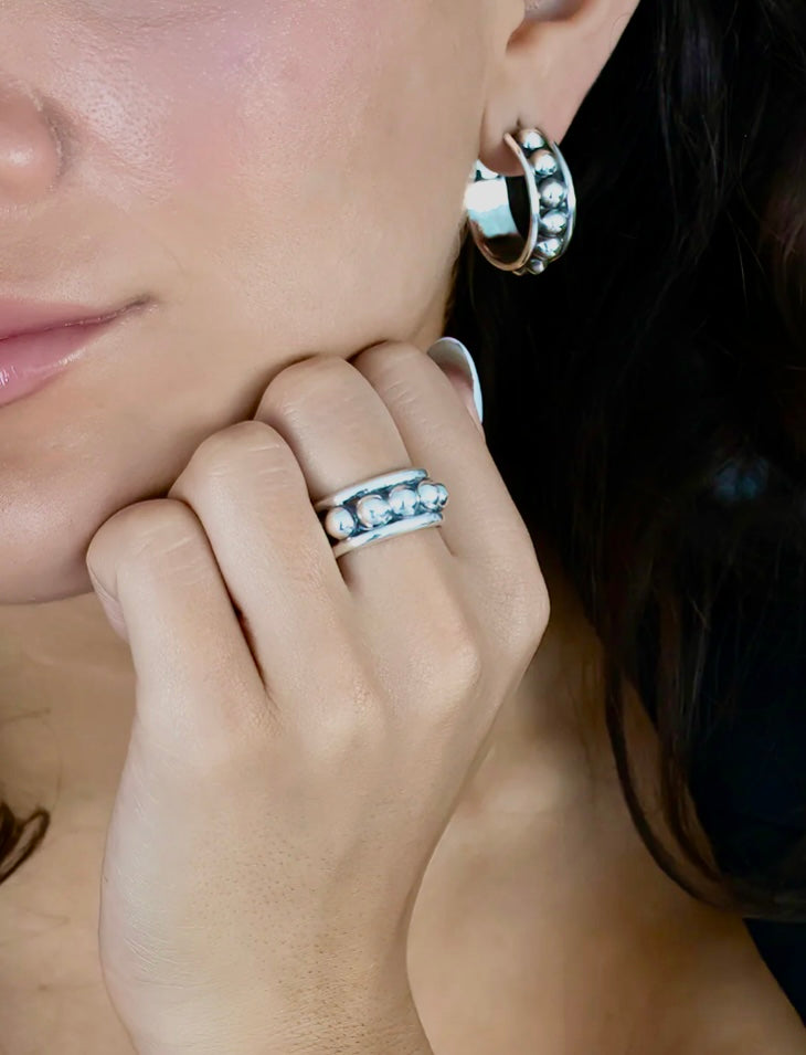 Vintage Sterling Silver Hoops w/ Beads