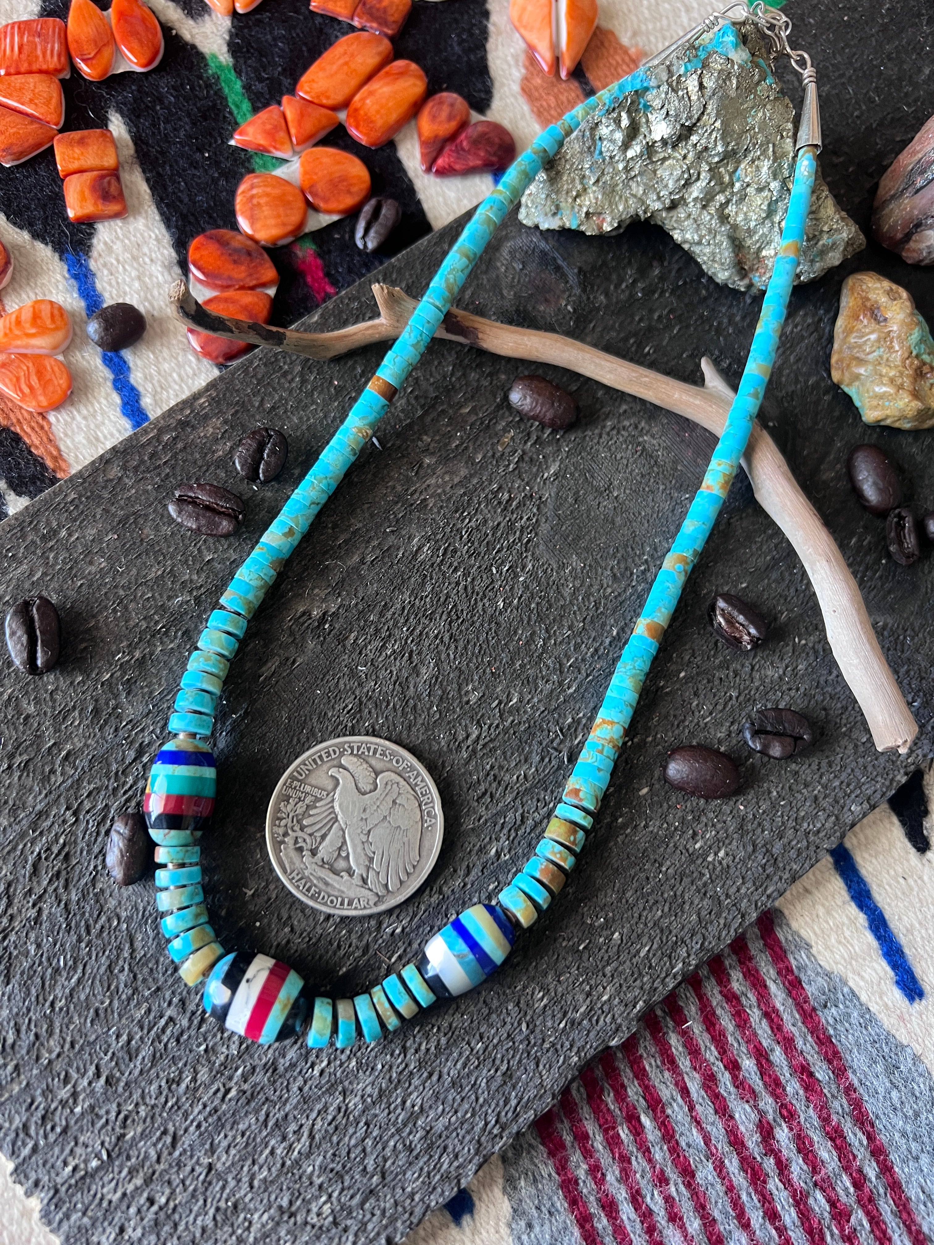 Ronald Chavez Handcrafted Turquoise Beaded Santo Domingo Necklace with Layered Bead Accents