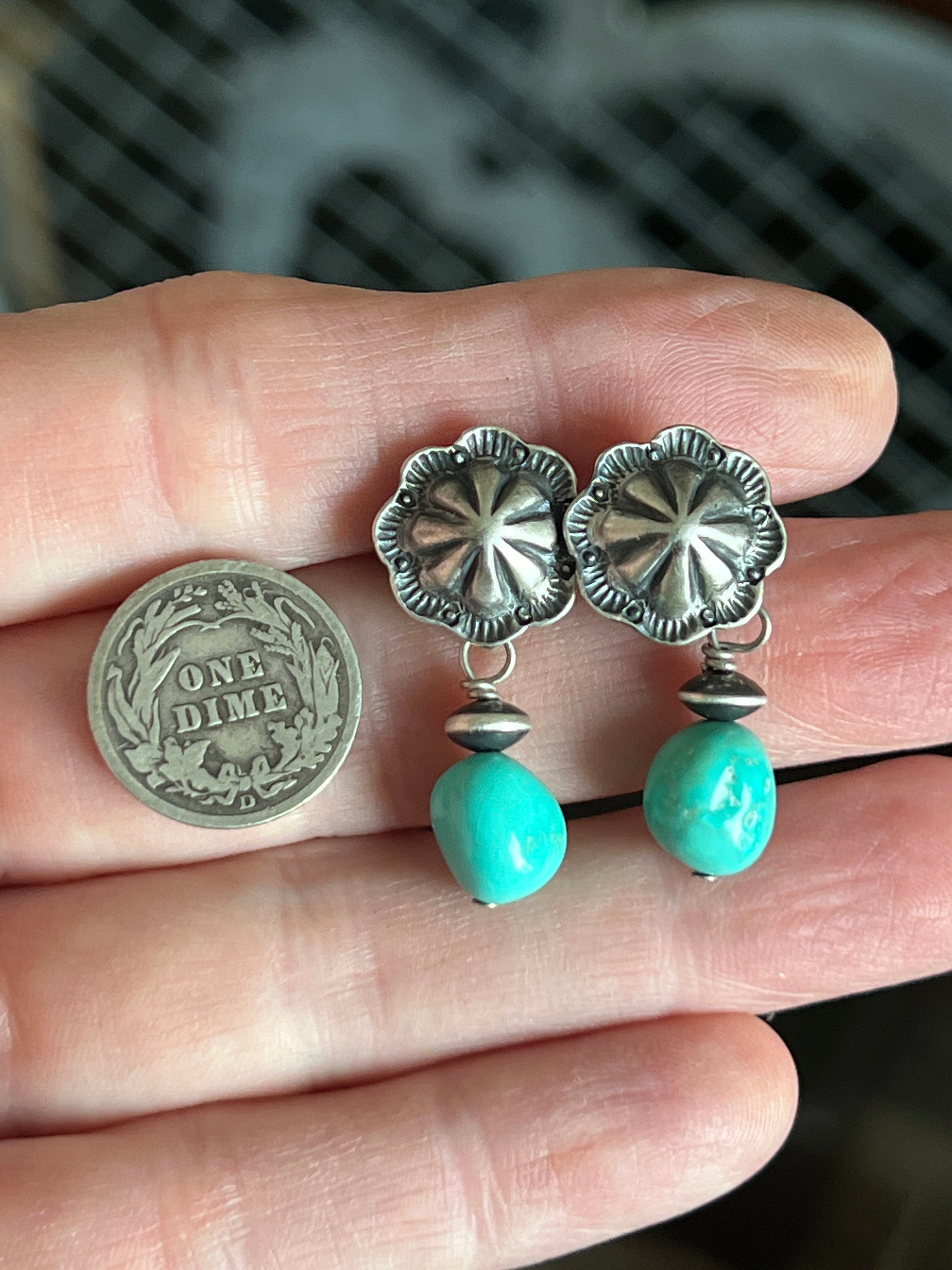Handcrafted Summer Lovin’ Sterling Silver and Sonoran Turquoise Bead Concho Post Earrings