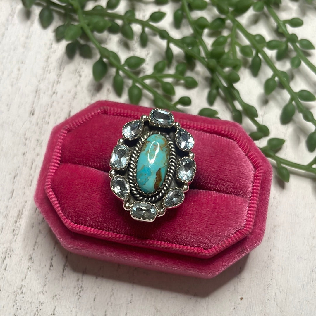 Nizhoni Handmade Turquoise & Blue Topaz Sterling Silver Adjustable Ring