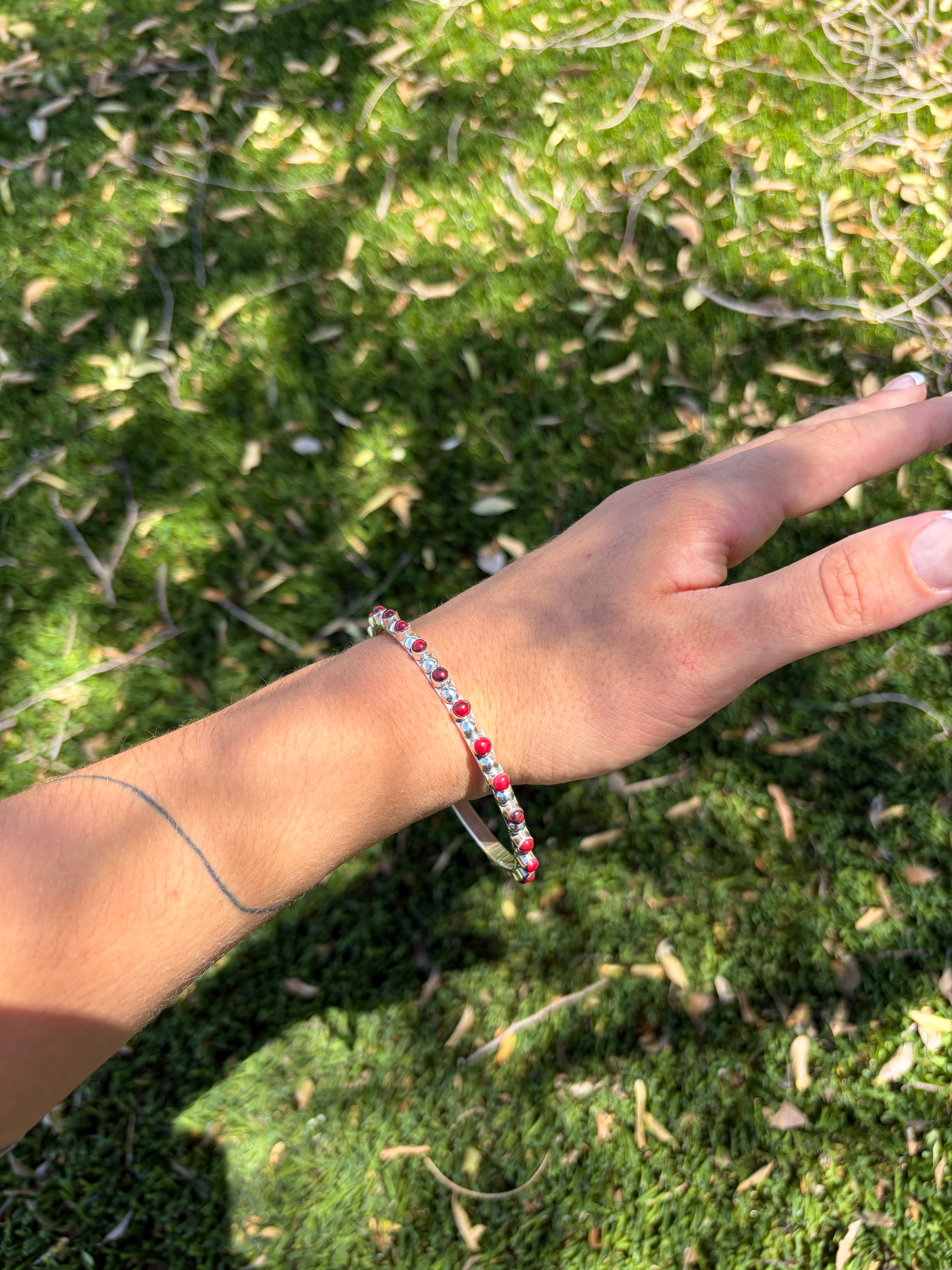 Handmade Red Jasper & Sterling Silver Bangle Bracelet