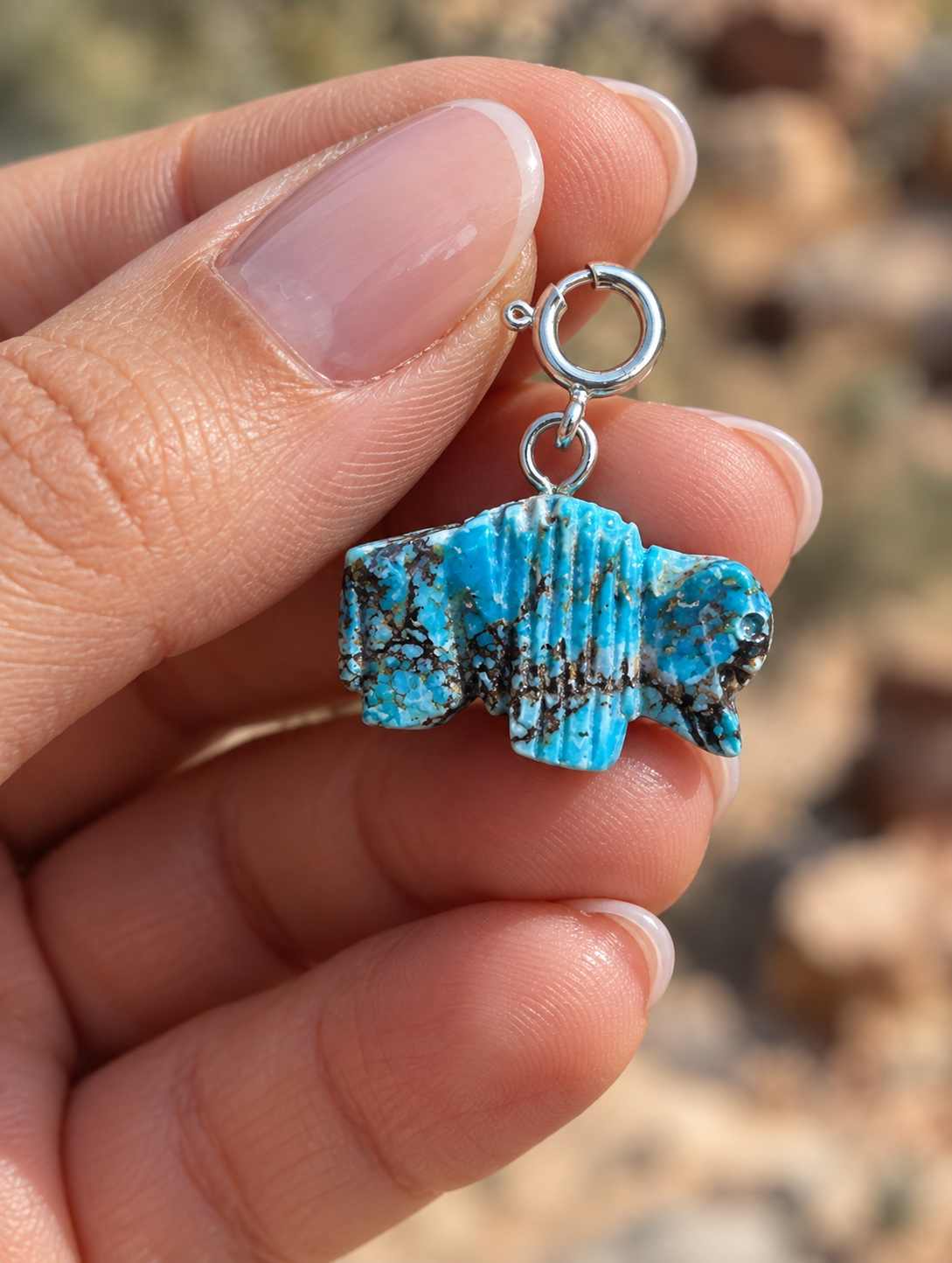 Handcrafted Turquoise Blue  Mojave Buffalo Charm
