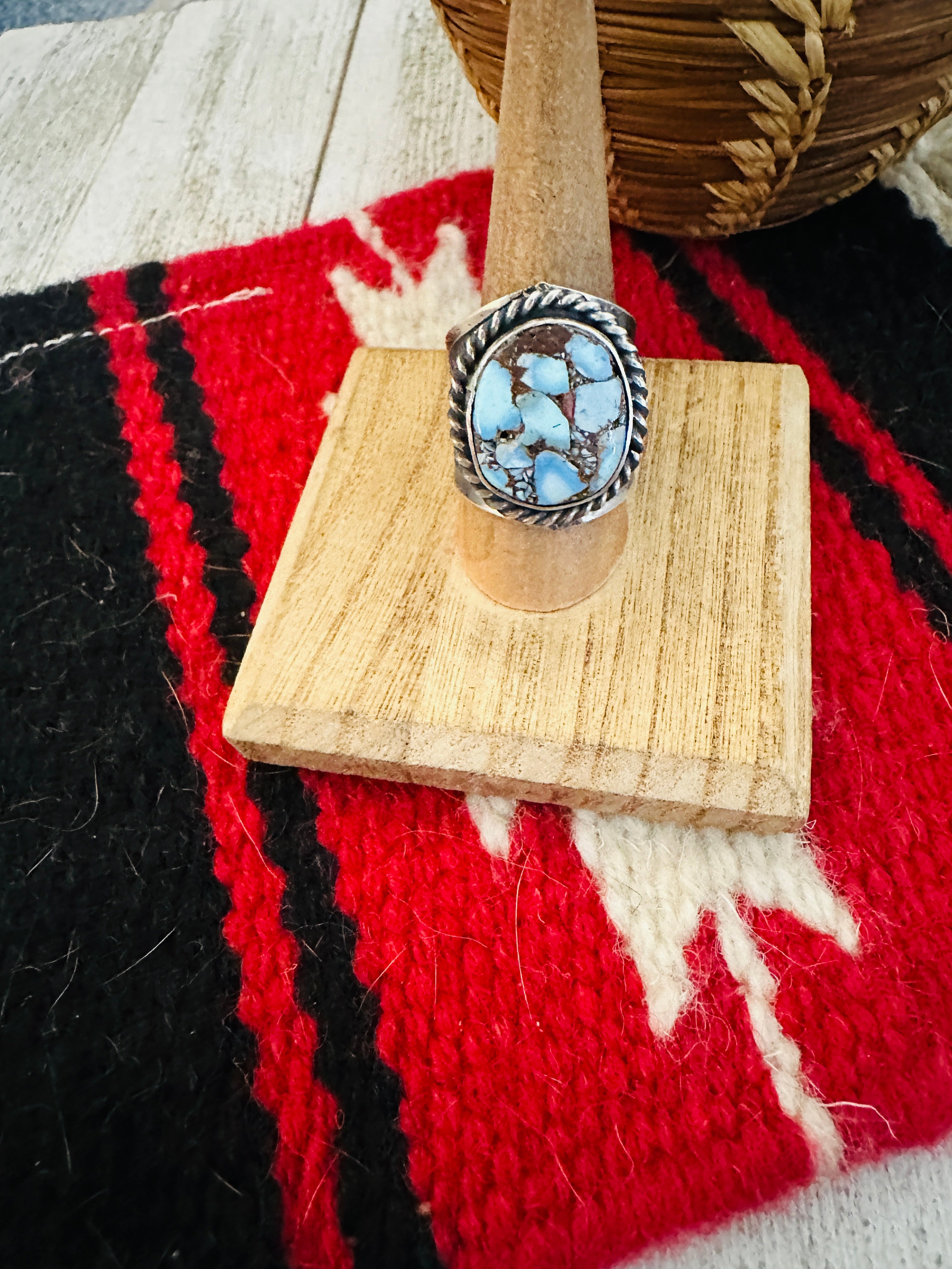 Navajo Golden Hills Turquoise & Sterling Silver Ring Size 9