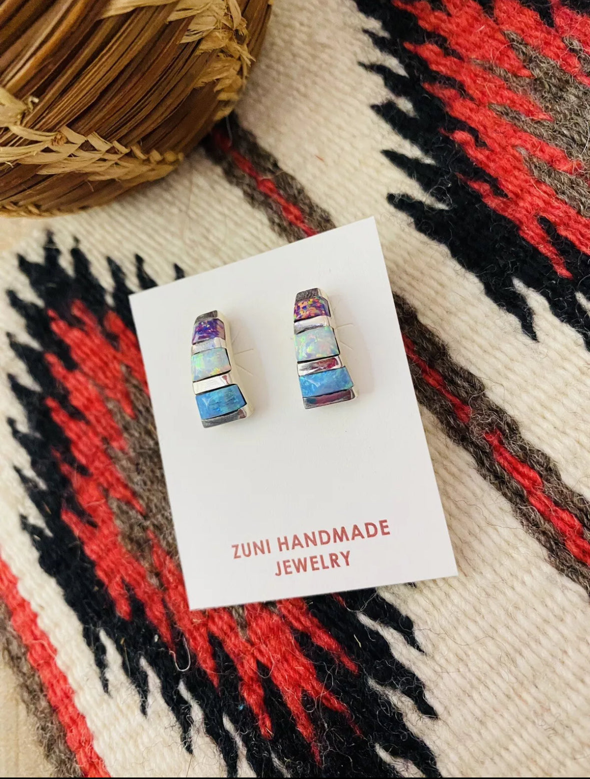 Zuni Opal & Sterling Silver Inlay Earrings