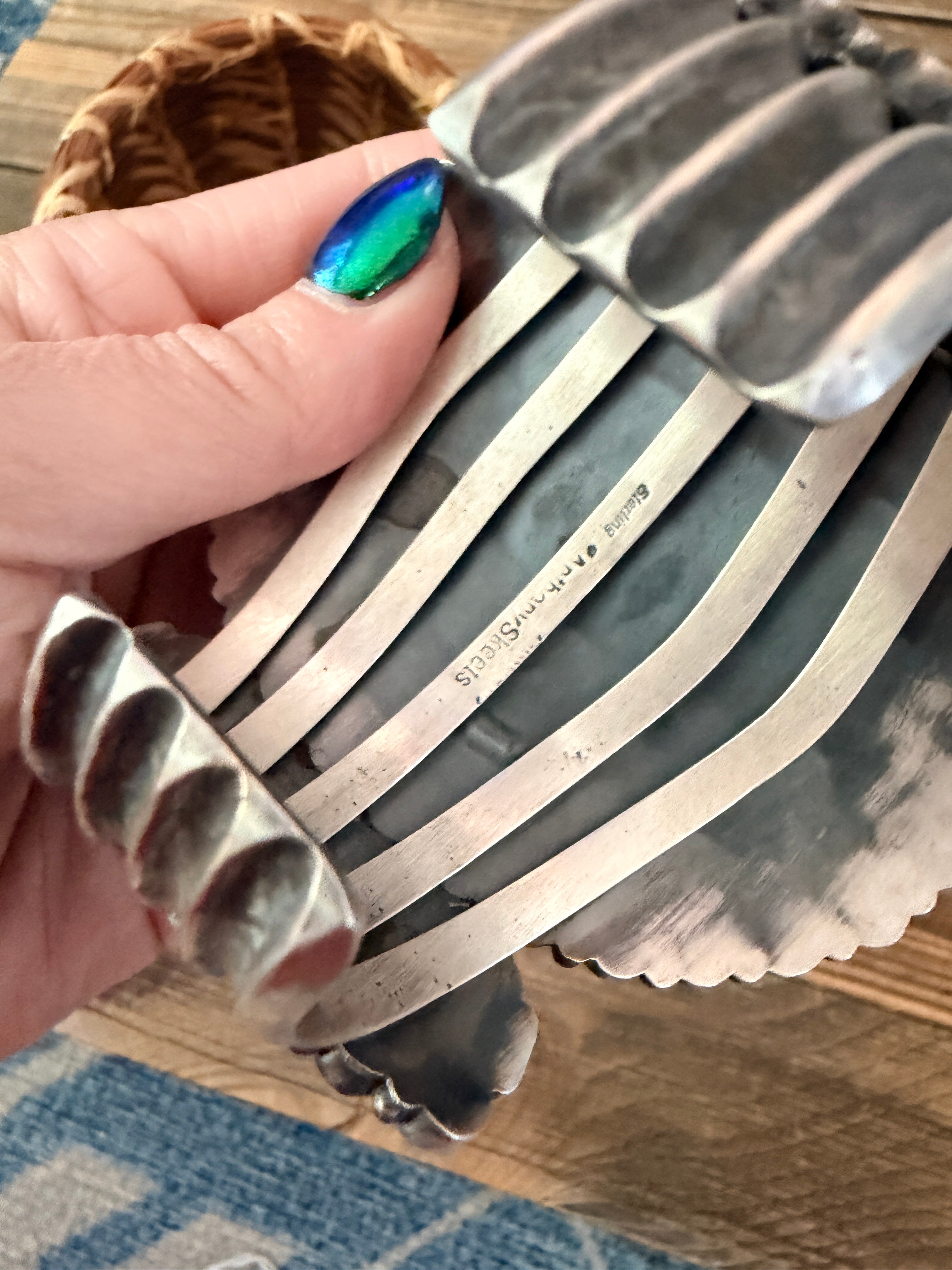 Handcrafted Sterling Silver & Turquoise Cluster Cuff Bracelet by Anthony Skeets