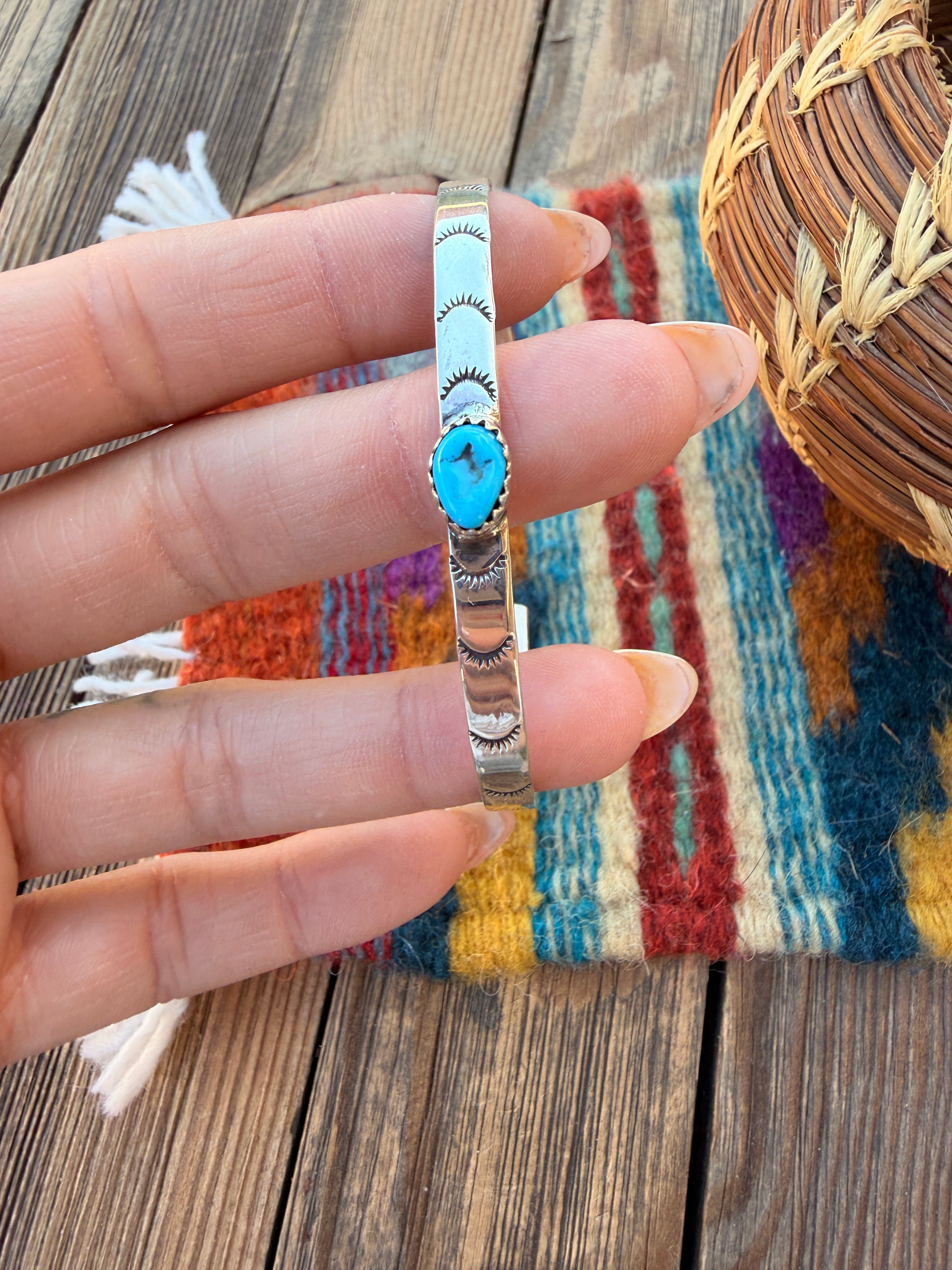 Handcrafted Turquoise & Sterling Silver Cuff Bracelet by Andrew Johnson