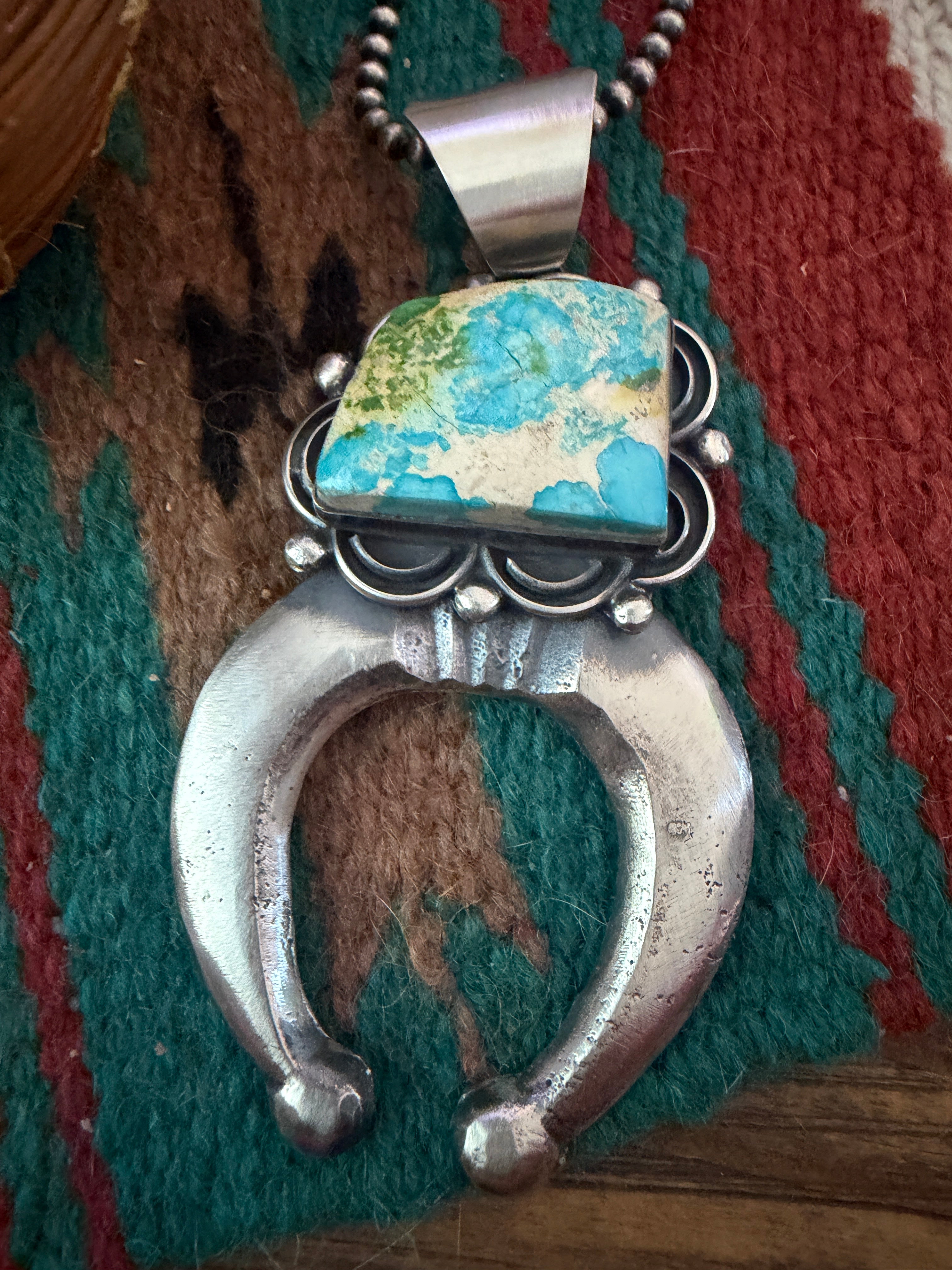 Handcrafted Sterling Silver & Sonoran Mountain Turquoise Naja Pendant by Chimney Butte
