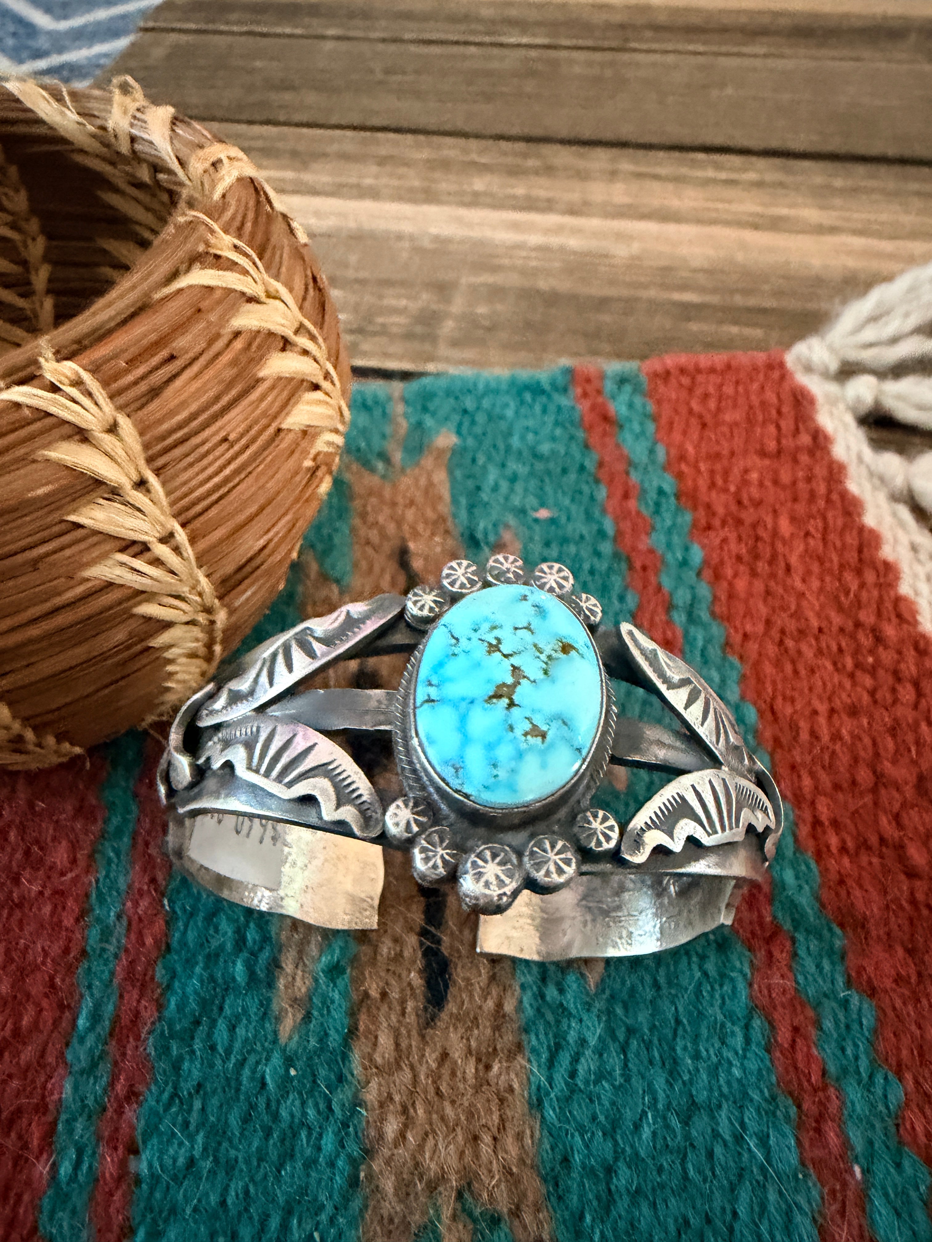 Handcrafted Turquoise & Sterling Silver Cuff Bracelet by Gilbert Tom