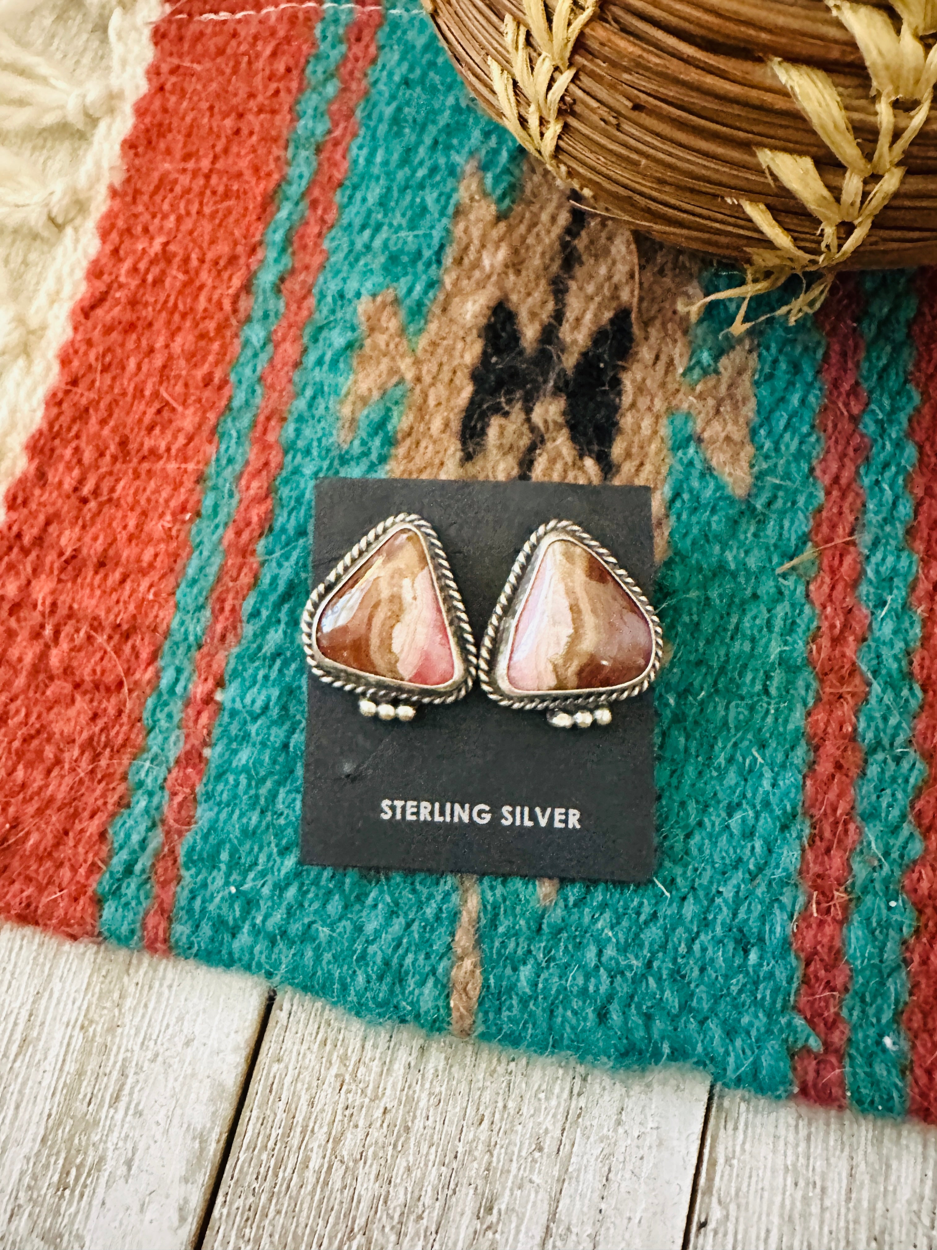 Navajo Rhodochrosite & Sterling Silver Post Earrings