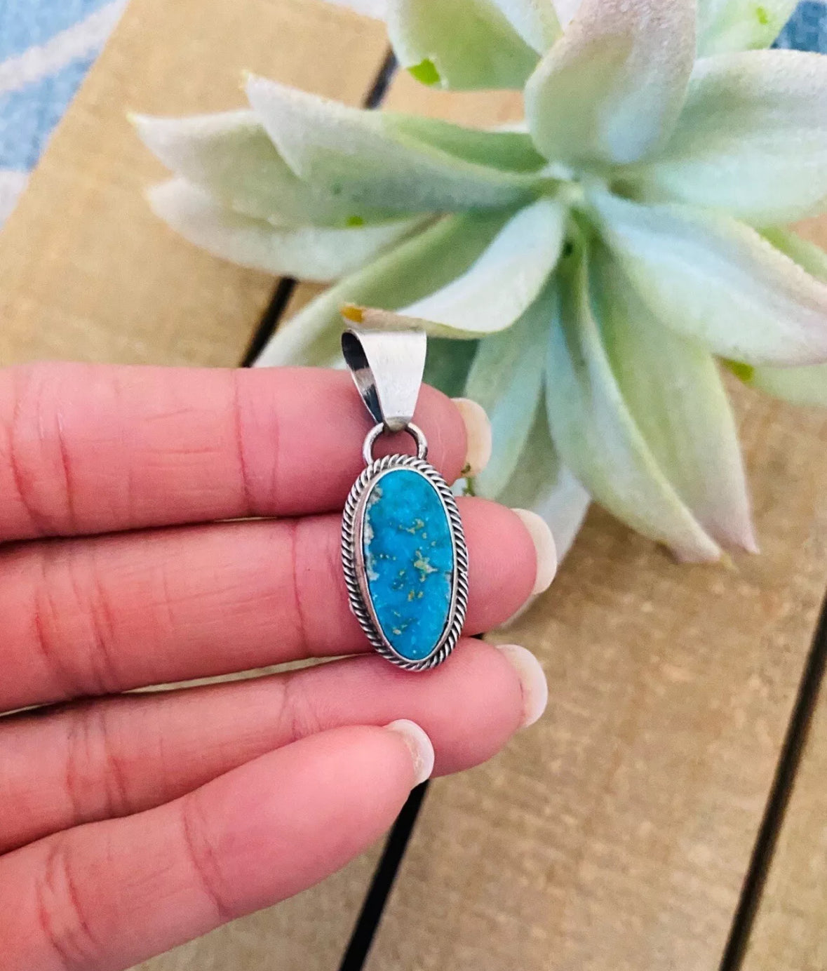 Navajo Kingman Turquoise & Sterling Silver Pendant