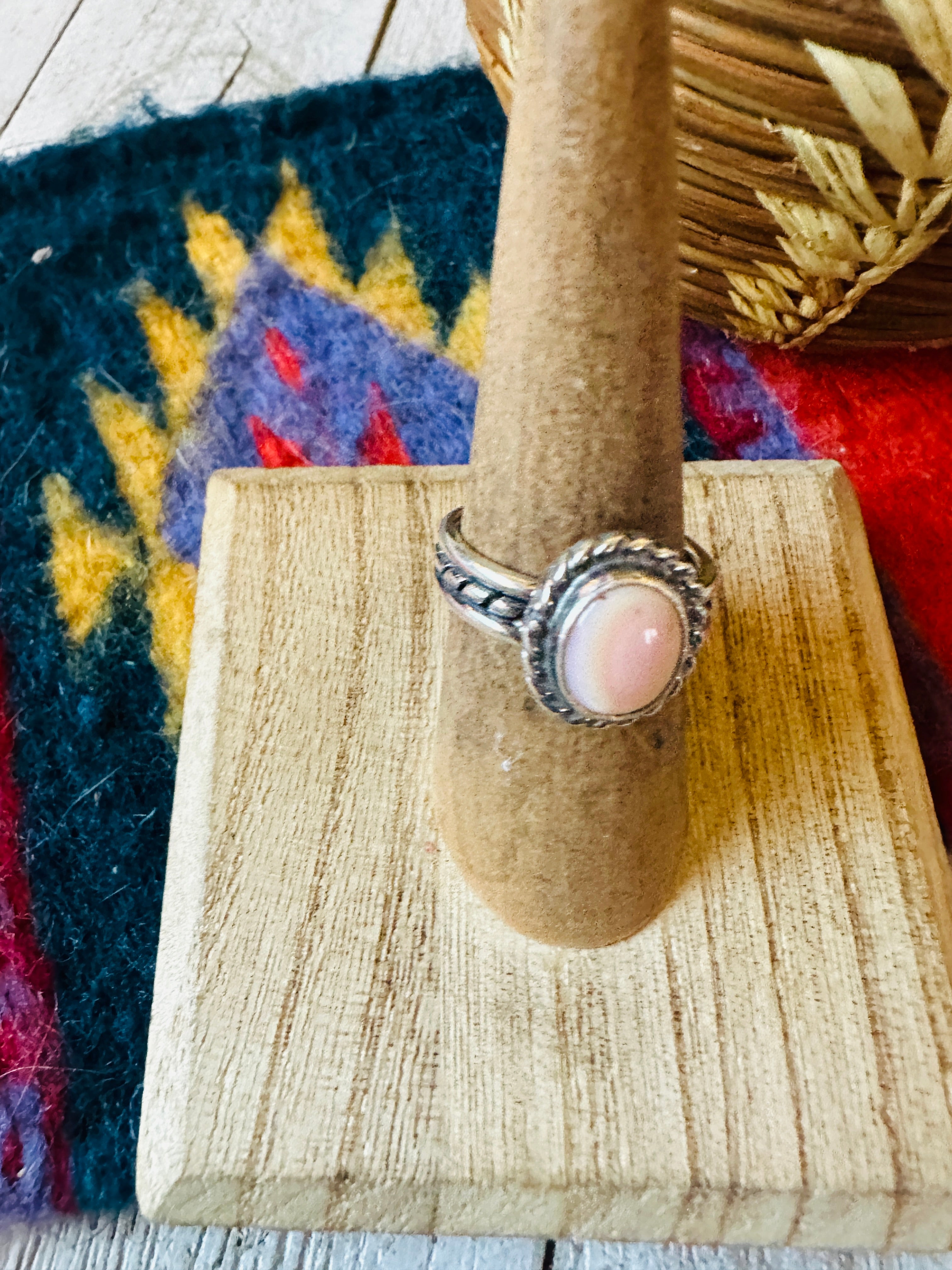 Navajo Sterling Silver & Queen Pink Conch Shell Ring Size 6