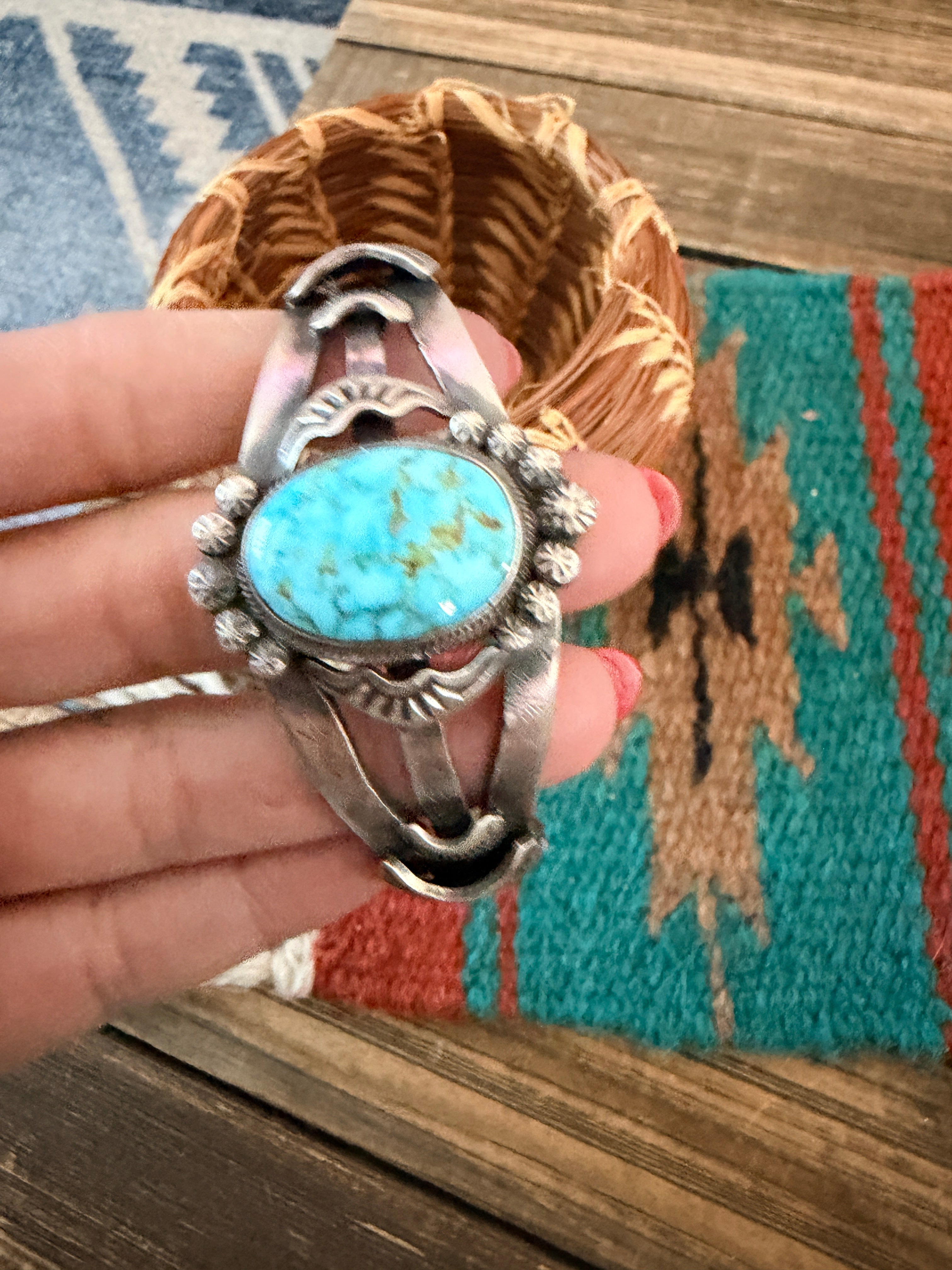 Handcrafted Turquoise & Sterling Silver Cuff Bracelet by Gilbert Tom