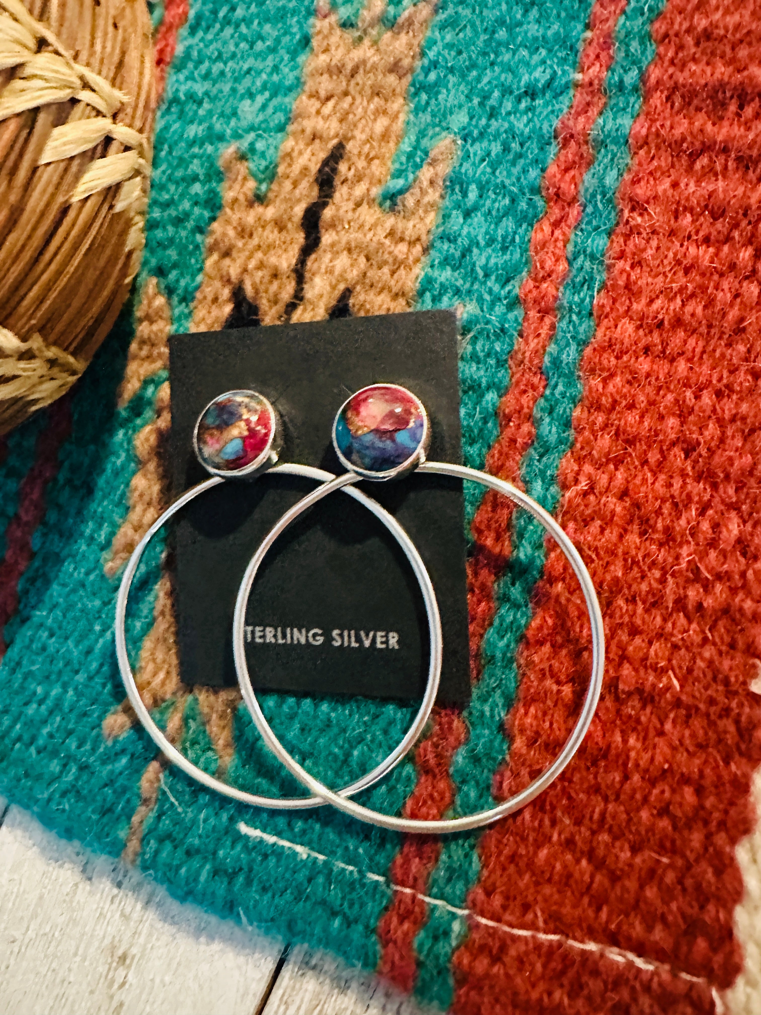 Navajo Pink Dream Mojave & Sterling Silver Dangle Hoop Earrings