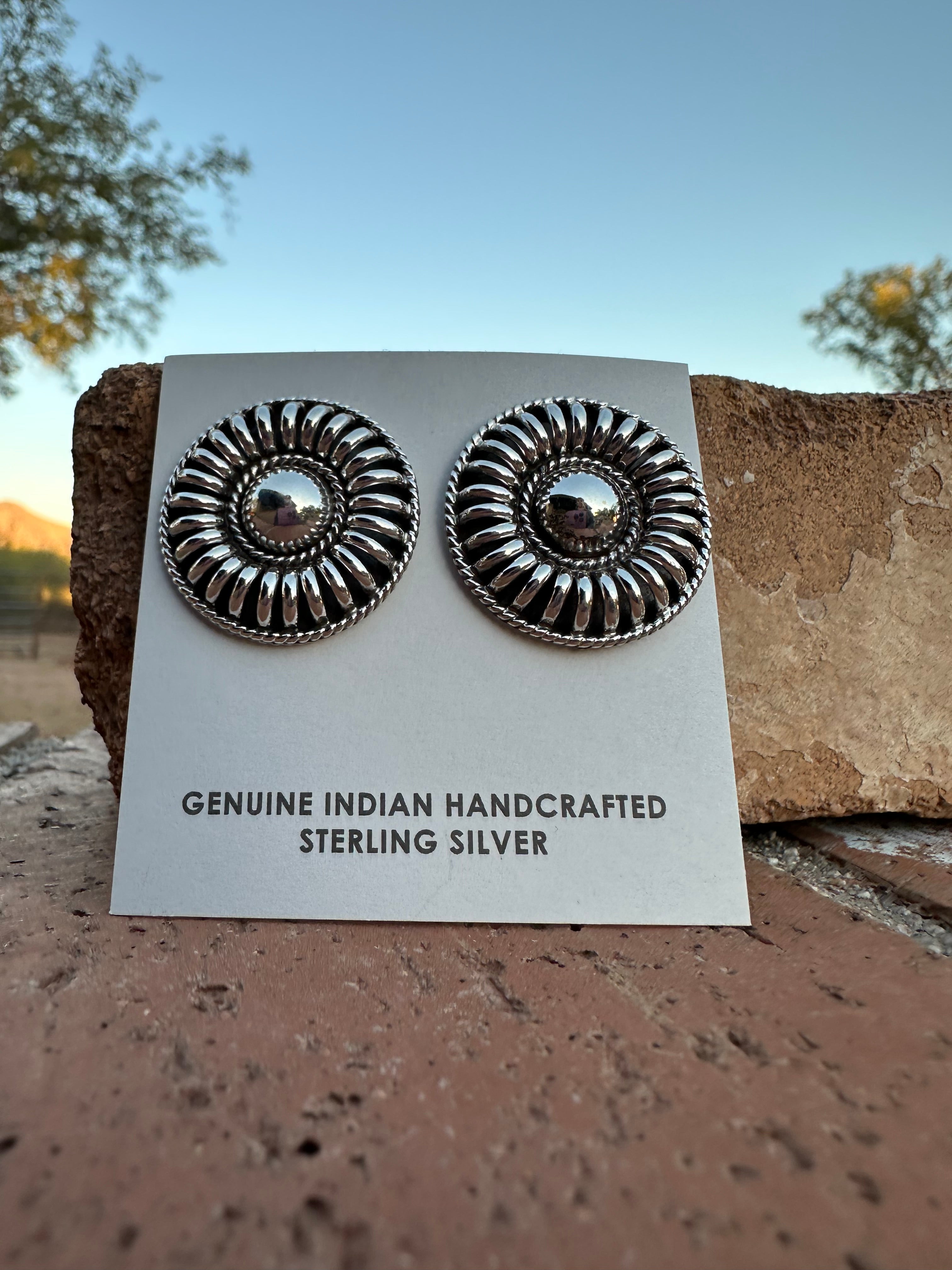 Navajo Hand Stamped Sterling Silver Rolled Concho Post Earrings