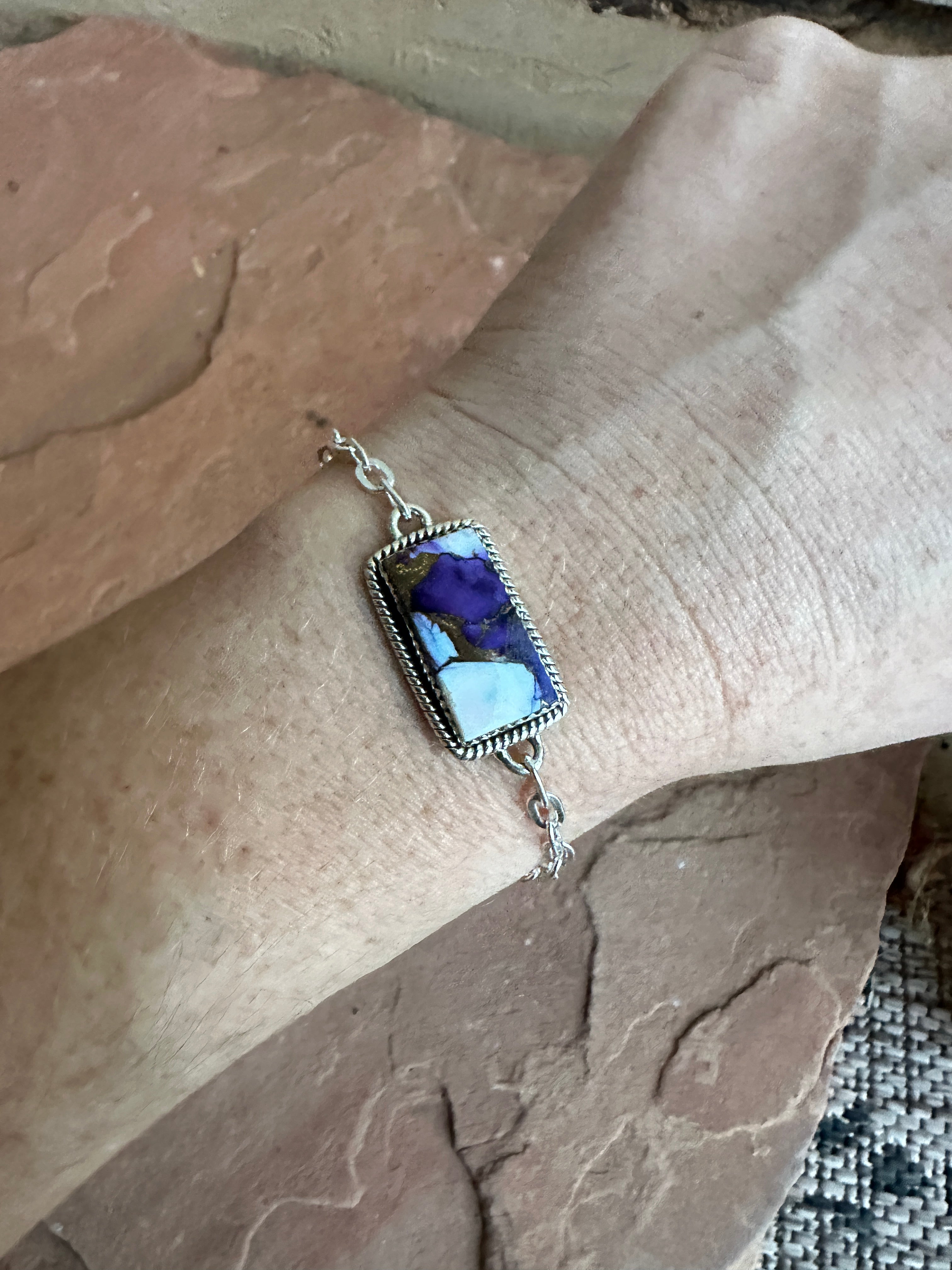 Beautiful Handmade Sterling Silver & Violet Frost Bar Bracelet