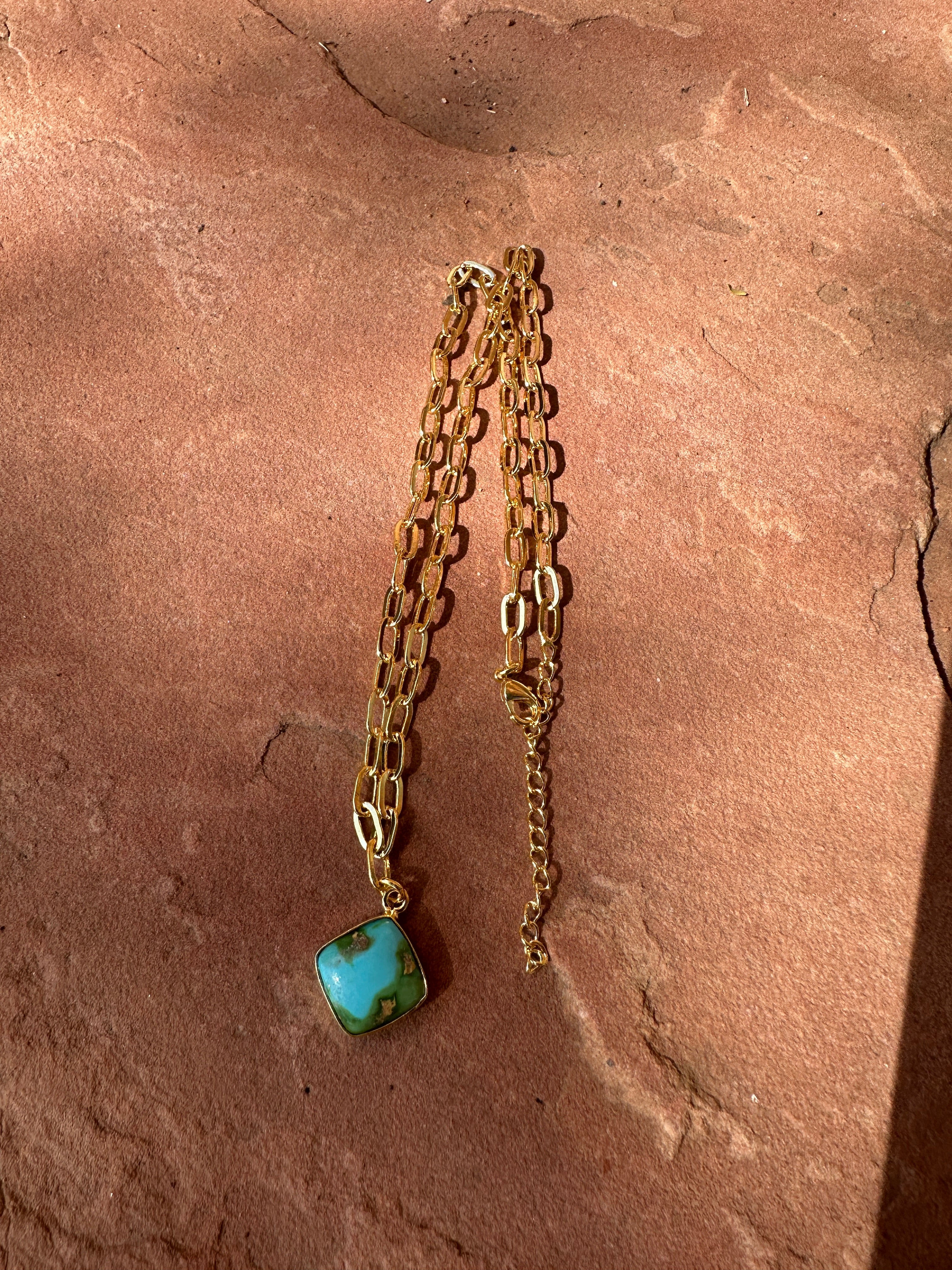 “The Golden Collection” THE SONORAN Handmade Natural Sonoran Mountain Turquoise 14k Gold Plated Necklace