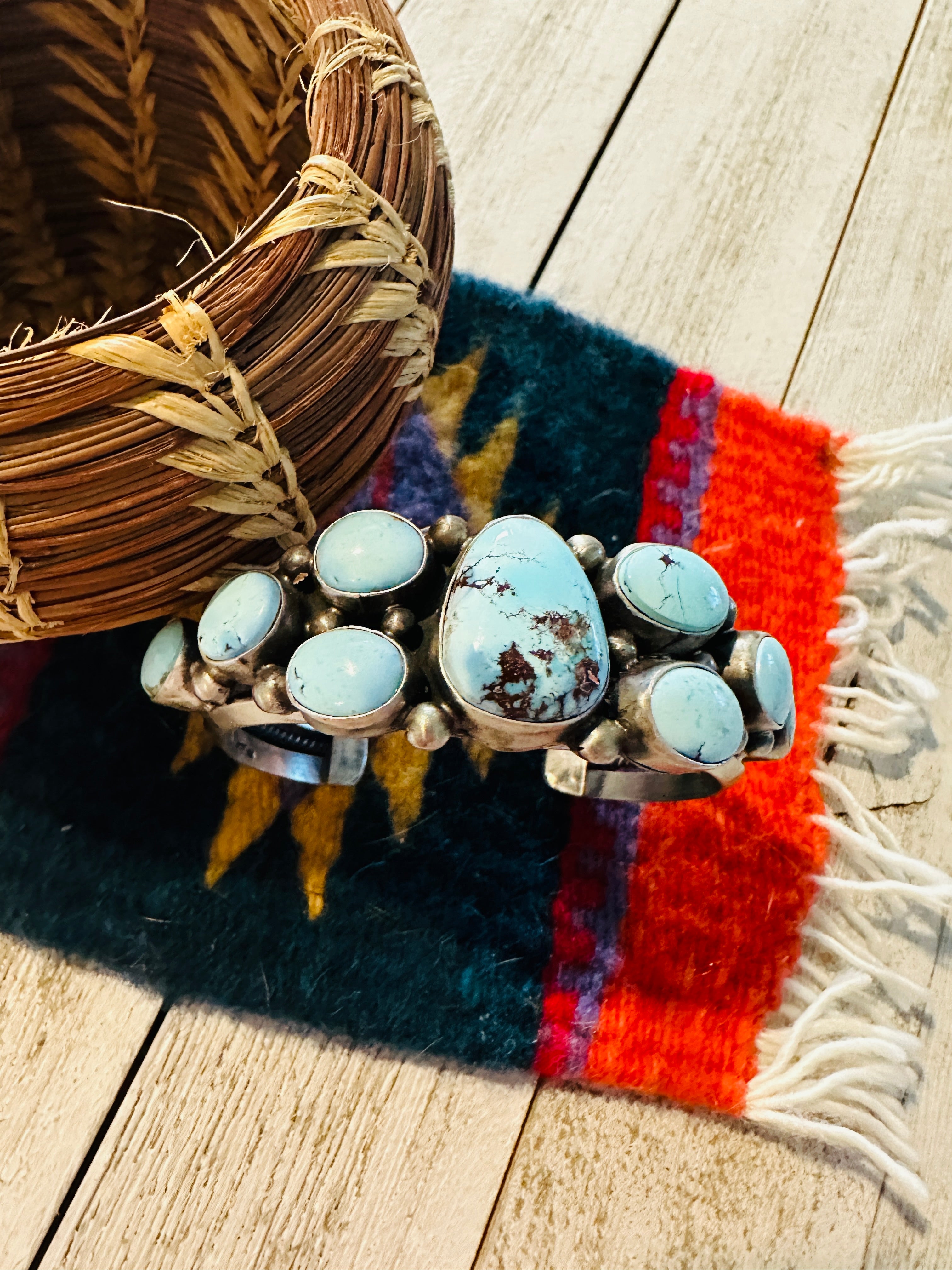 Navajo Golden Hills Turquoise & Sterling Silver Cuff Bracelet by Kathleen Chavez