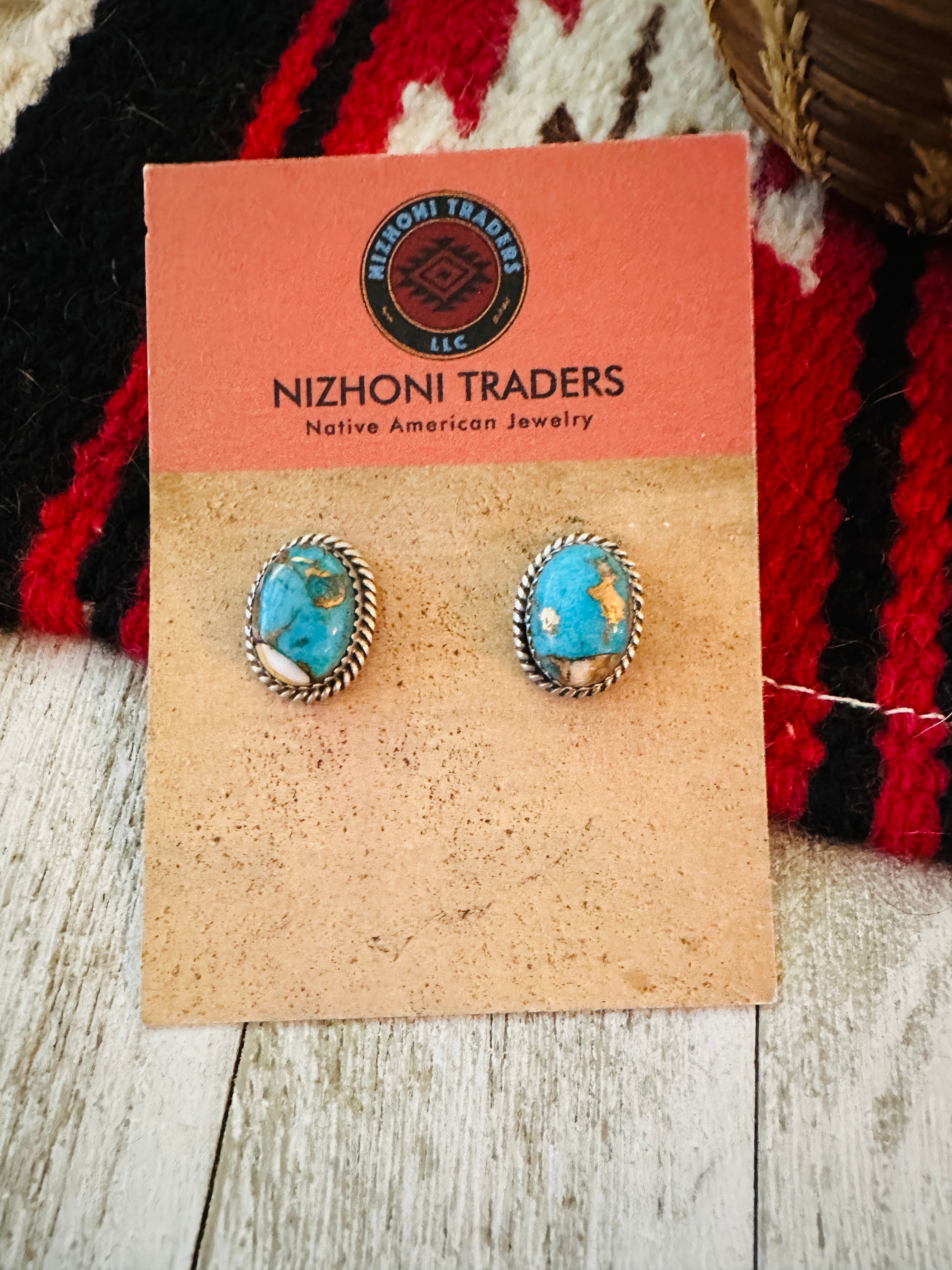 Navajo Sterling Silver & Spice Stud Earrings