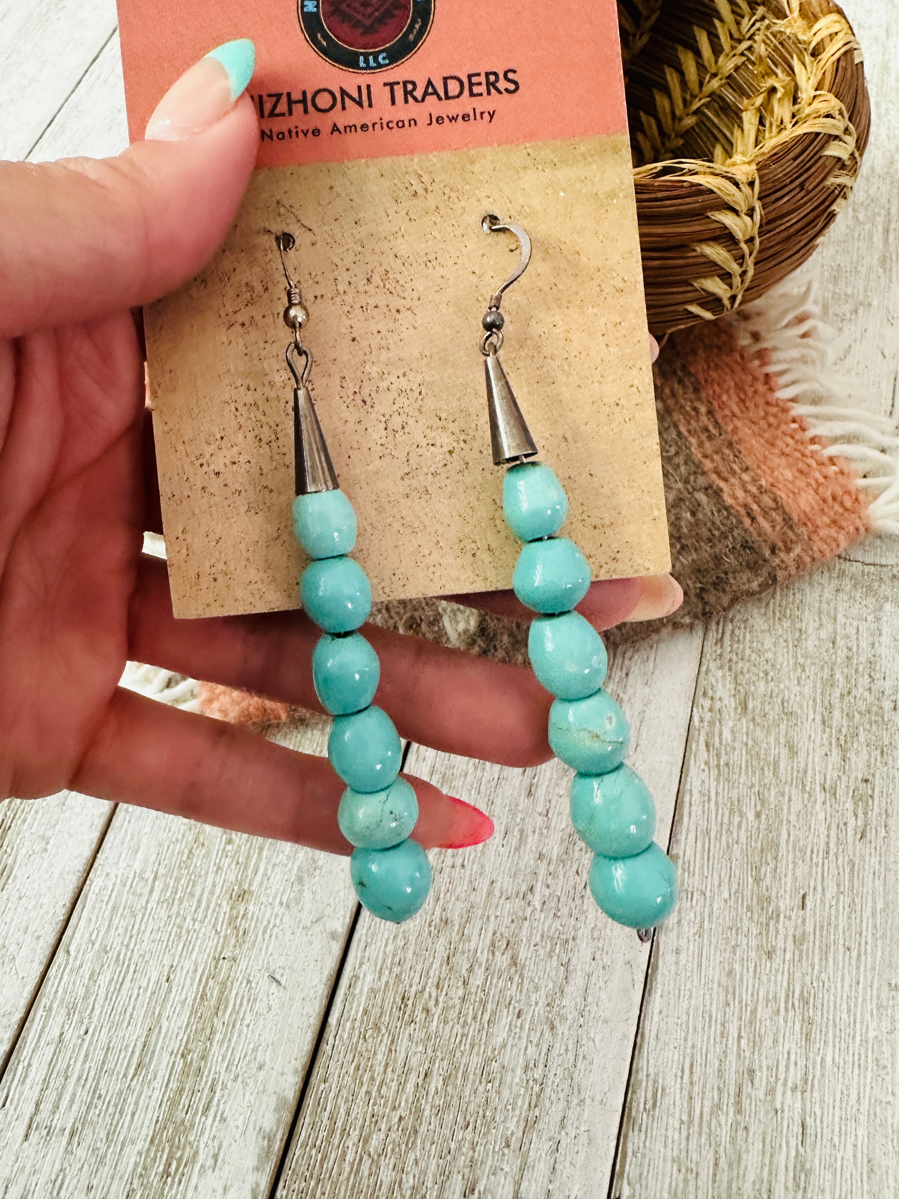 Handcrafted Turquoise Bead & Sterling Silver Dangle Earrings